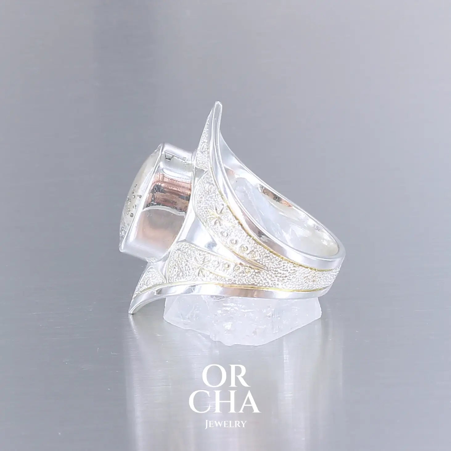 Bague en argent avec Quartz à inclusions de Pyrite - Eleven