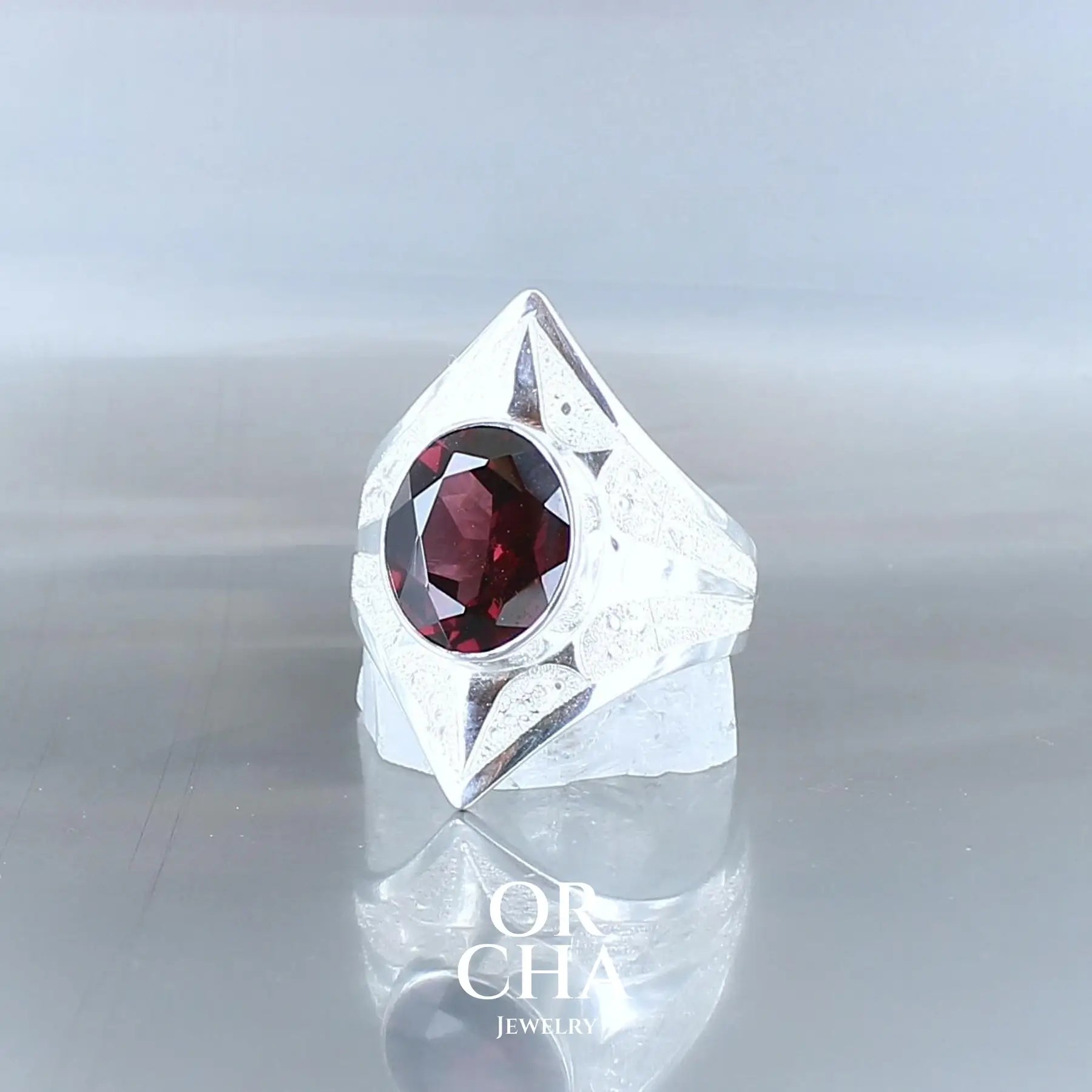 Bague en argent avec Grenat - Elven