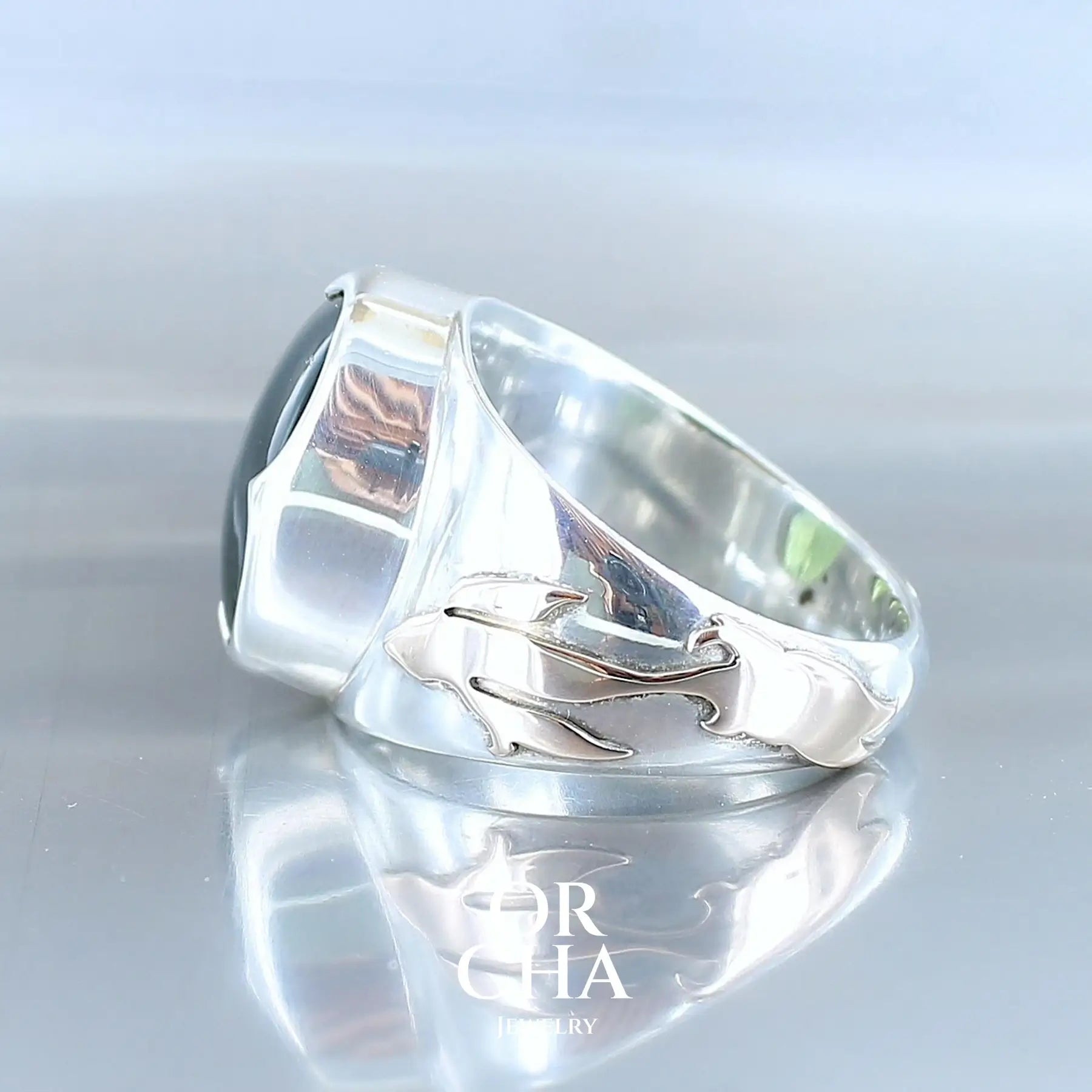 Bague pour homme avec Moldavite - Koï Fish - Sauvage