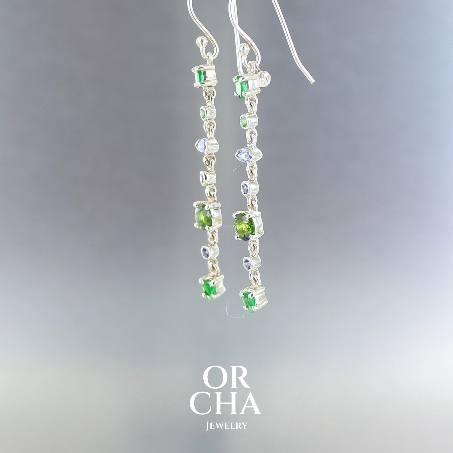 Boucles d'oreilles en argent avec Grenats Tsavorites - Paradis