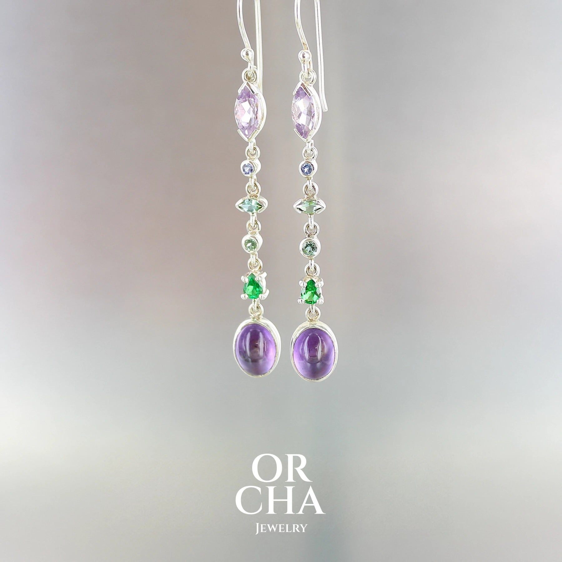 Boucles d'oreilles en argent avec Améthystes - Paradis