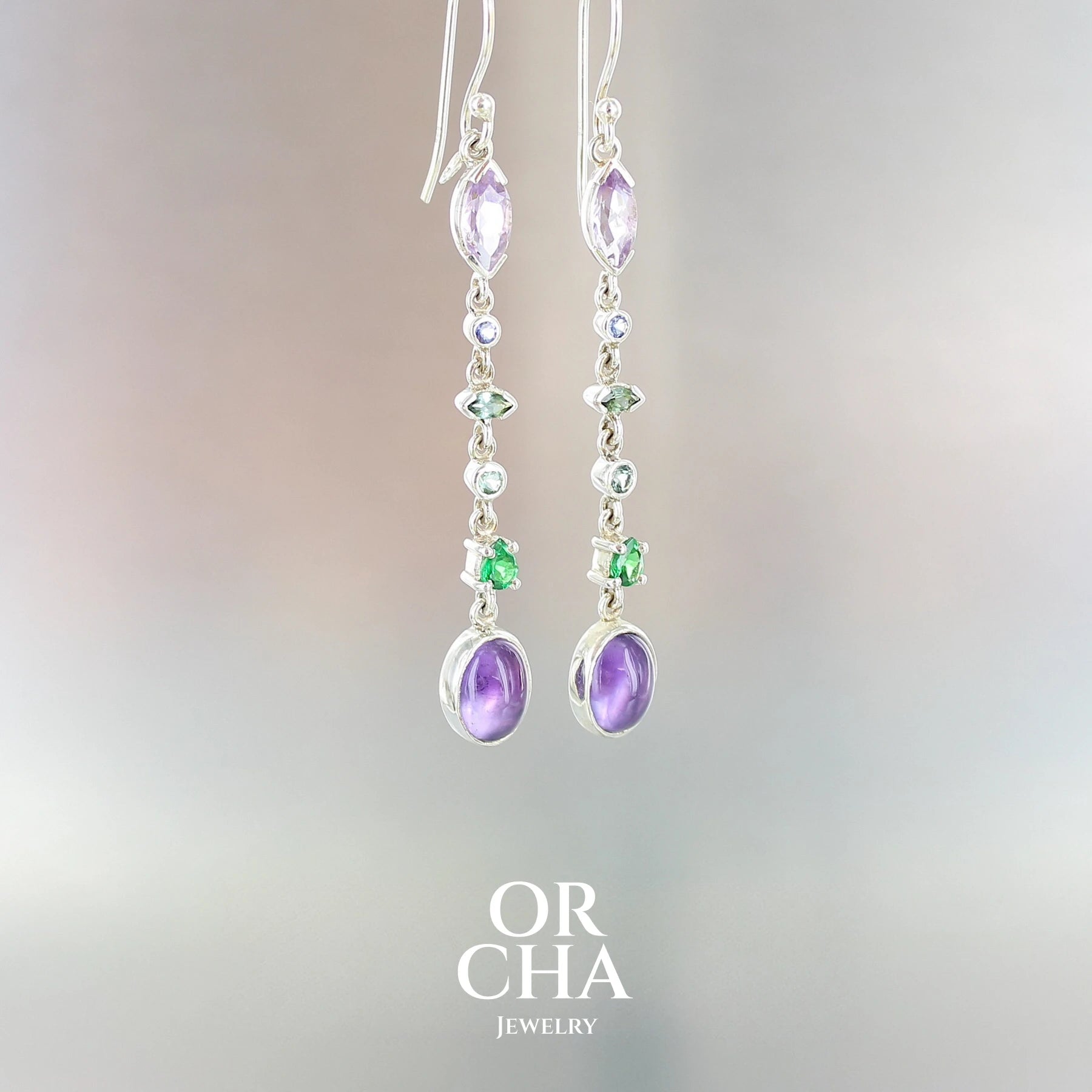 Boucles d'oreilles en argent avec Améthystes - Paradis