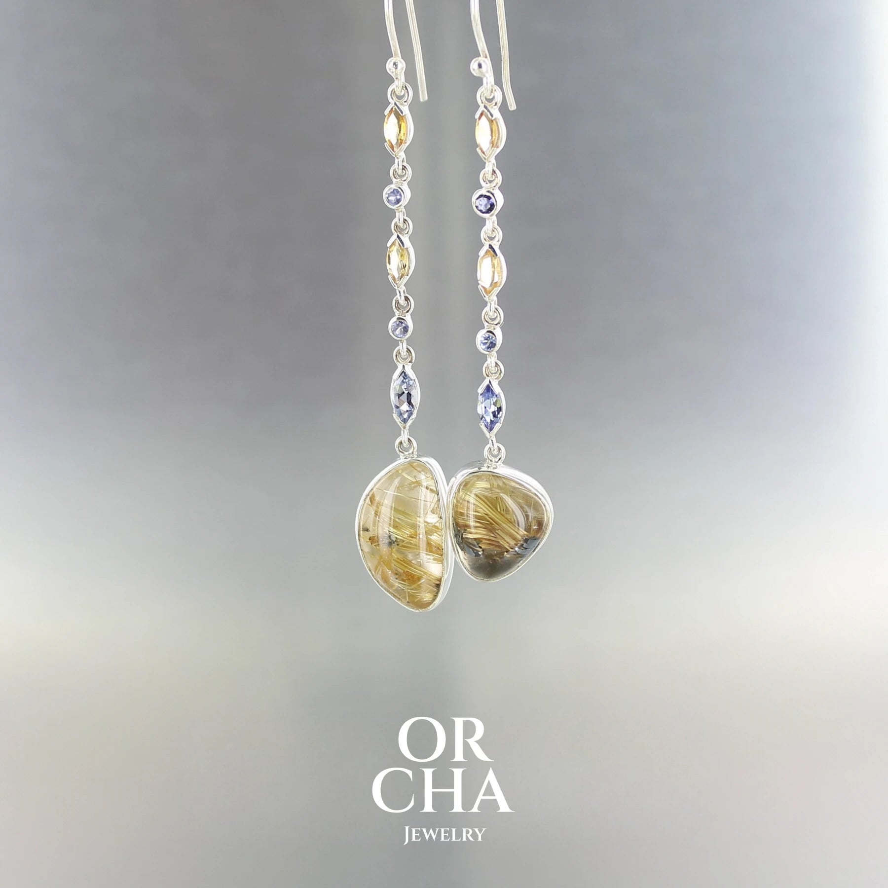 Boucles d'oreilles en argent avec Quartz Rutiles - Paradis