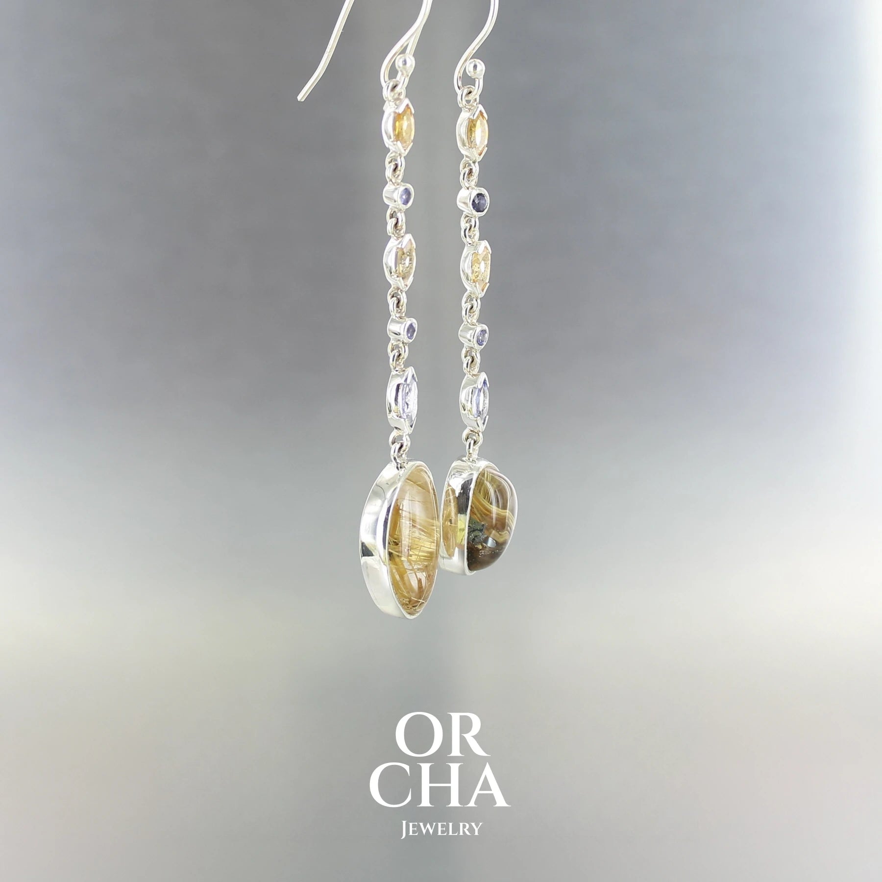 Boucles d'oreilles en argent avec Quartz Rutiles - Paradis
