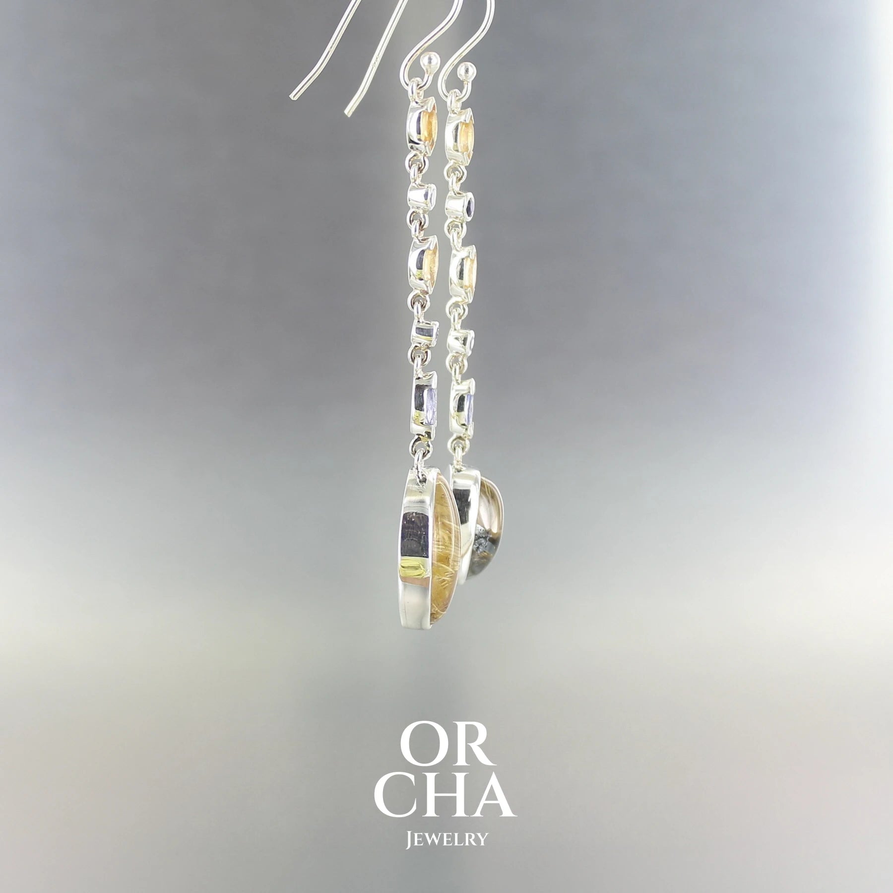 Boucles d'oreilles en argent avec Quartz Rutiles - Paradis