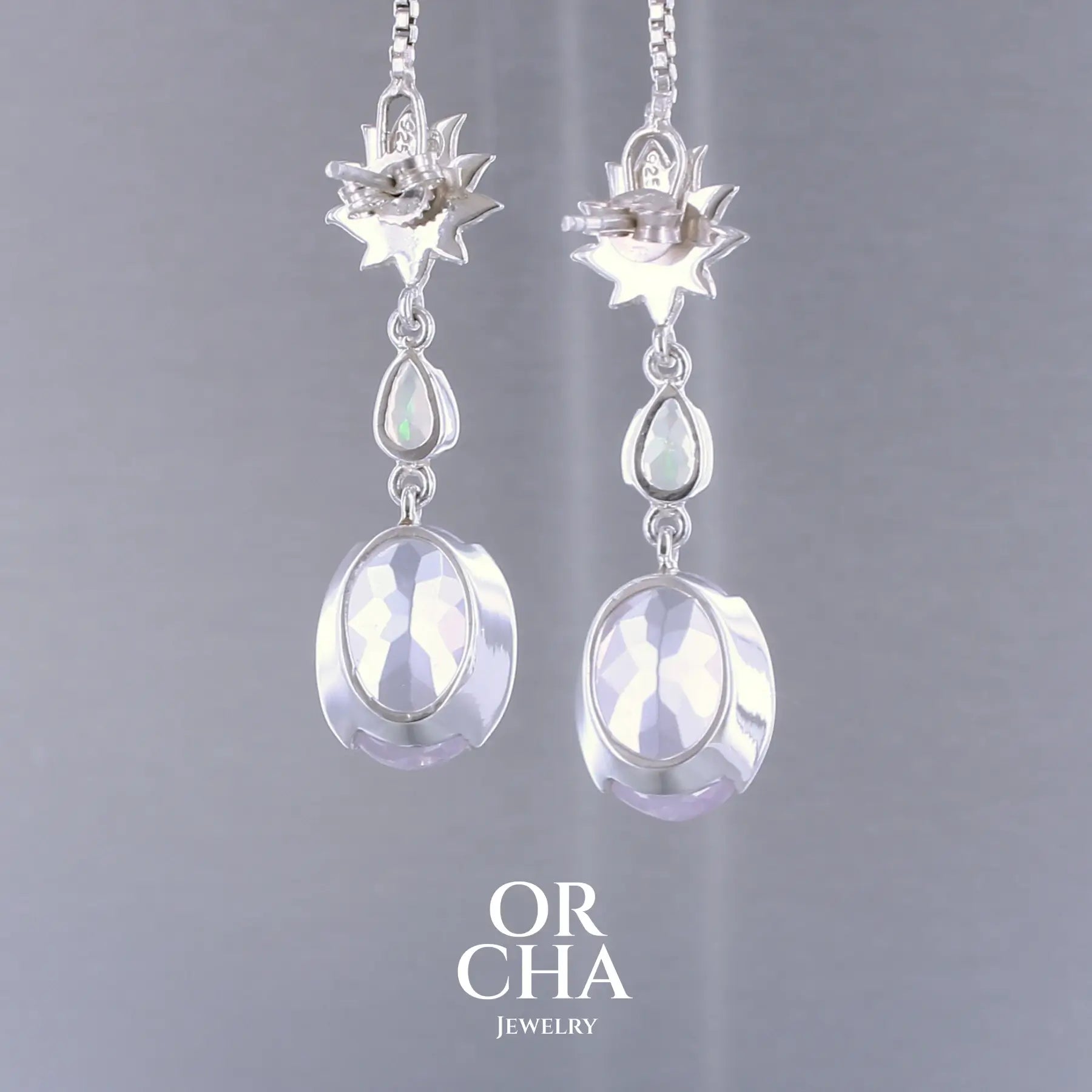 Boucles d'oreilles Lotus en argent avec Quartz lavande et opale - Essential