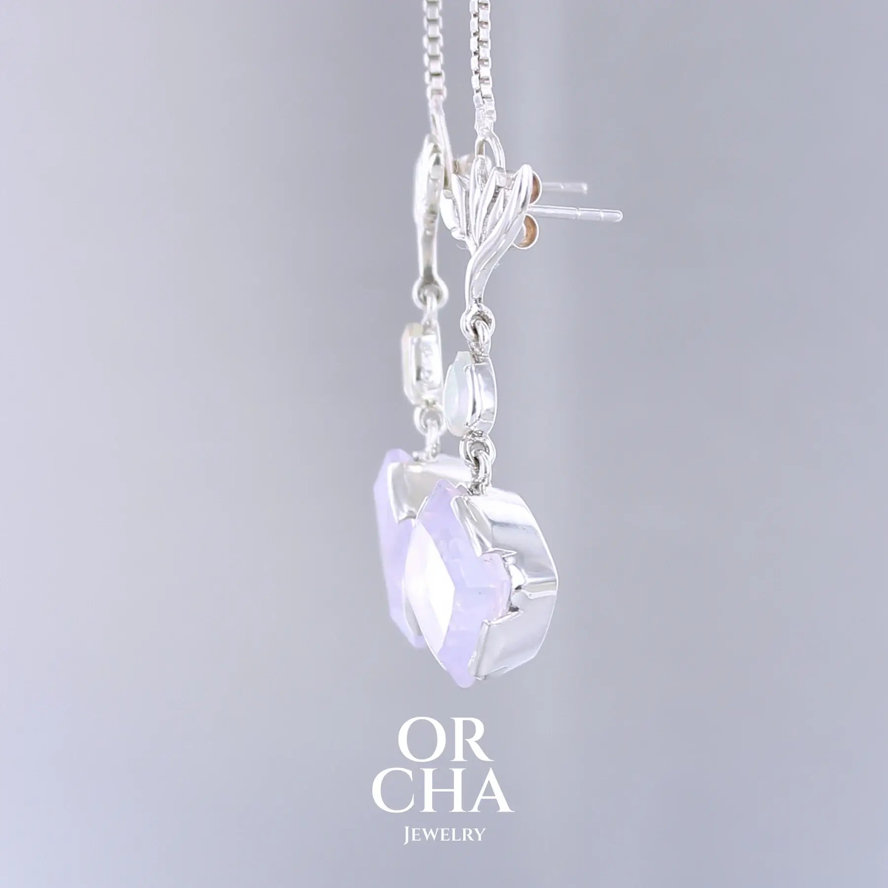 Boucles d'oreilles Strelitzia en argent avec Quartz lavande et opale - Essential