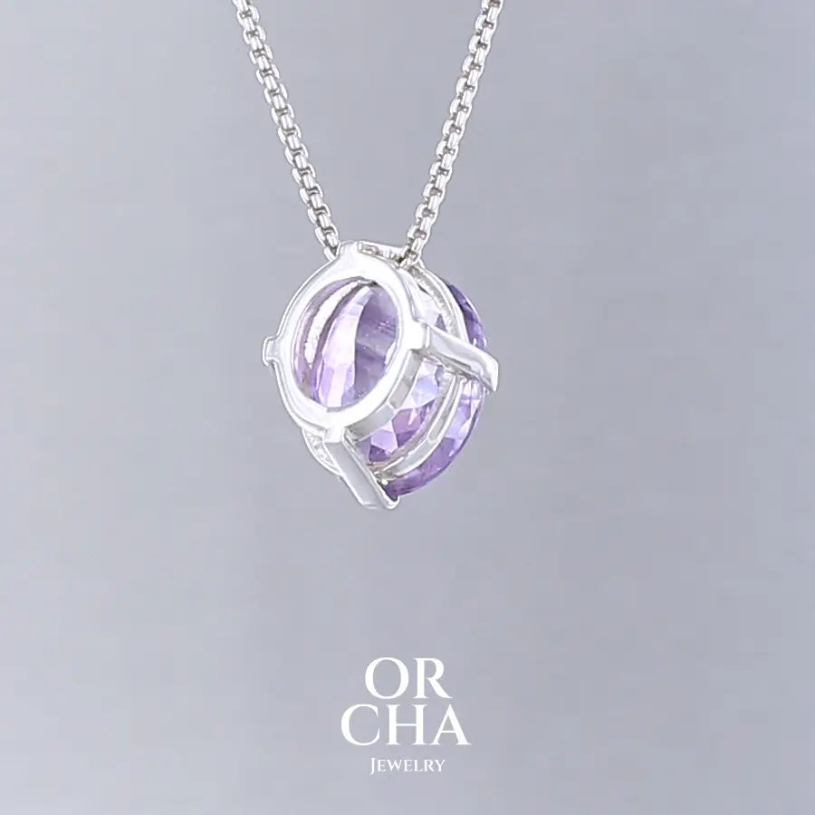 Collier solitaire en argent avec Améthyste clair - Paradis