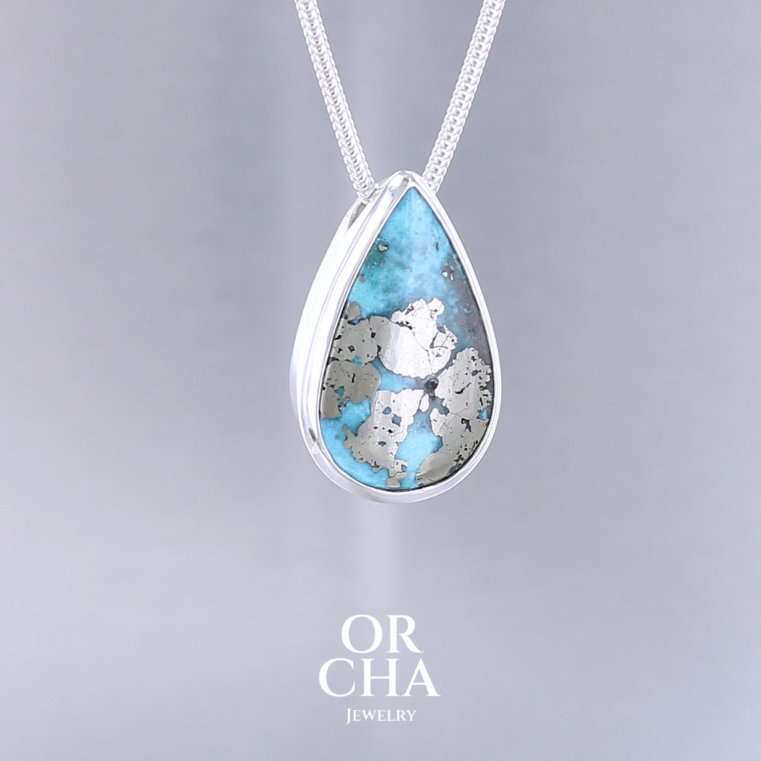 Réservé. Collier solitaire en argent avec Turquoise  - Essential