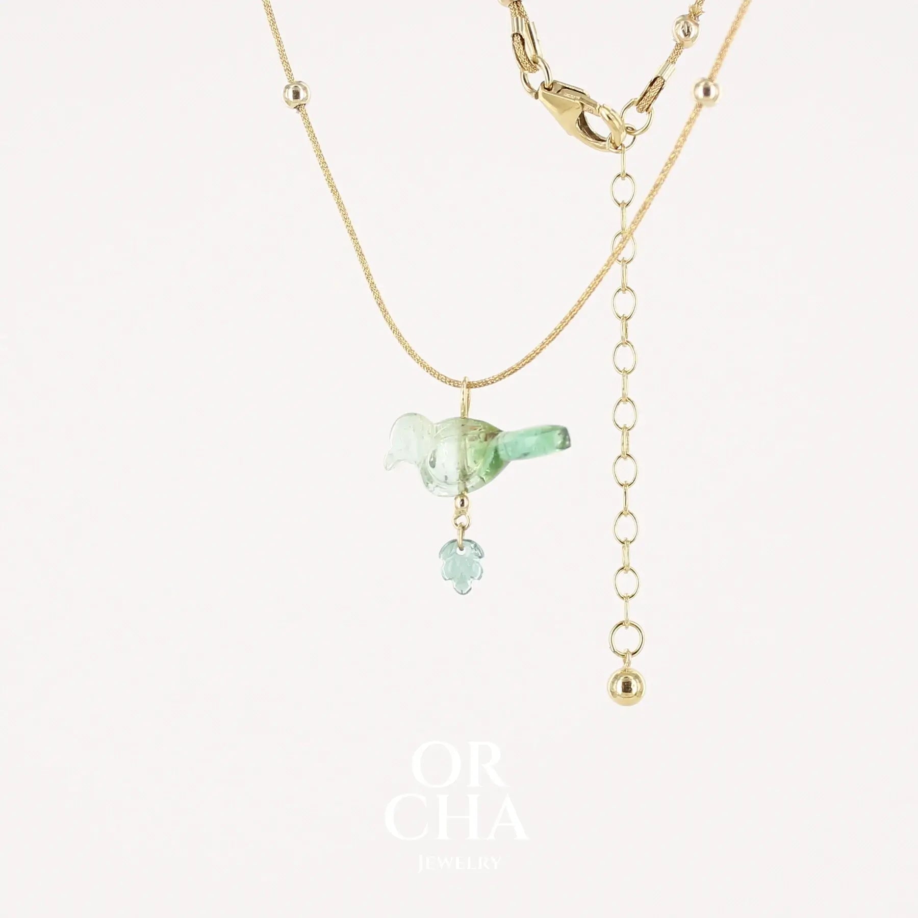 Collier Oiseau en or 18k et Tourmaline verte - Orcha's Gold