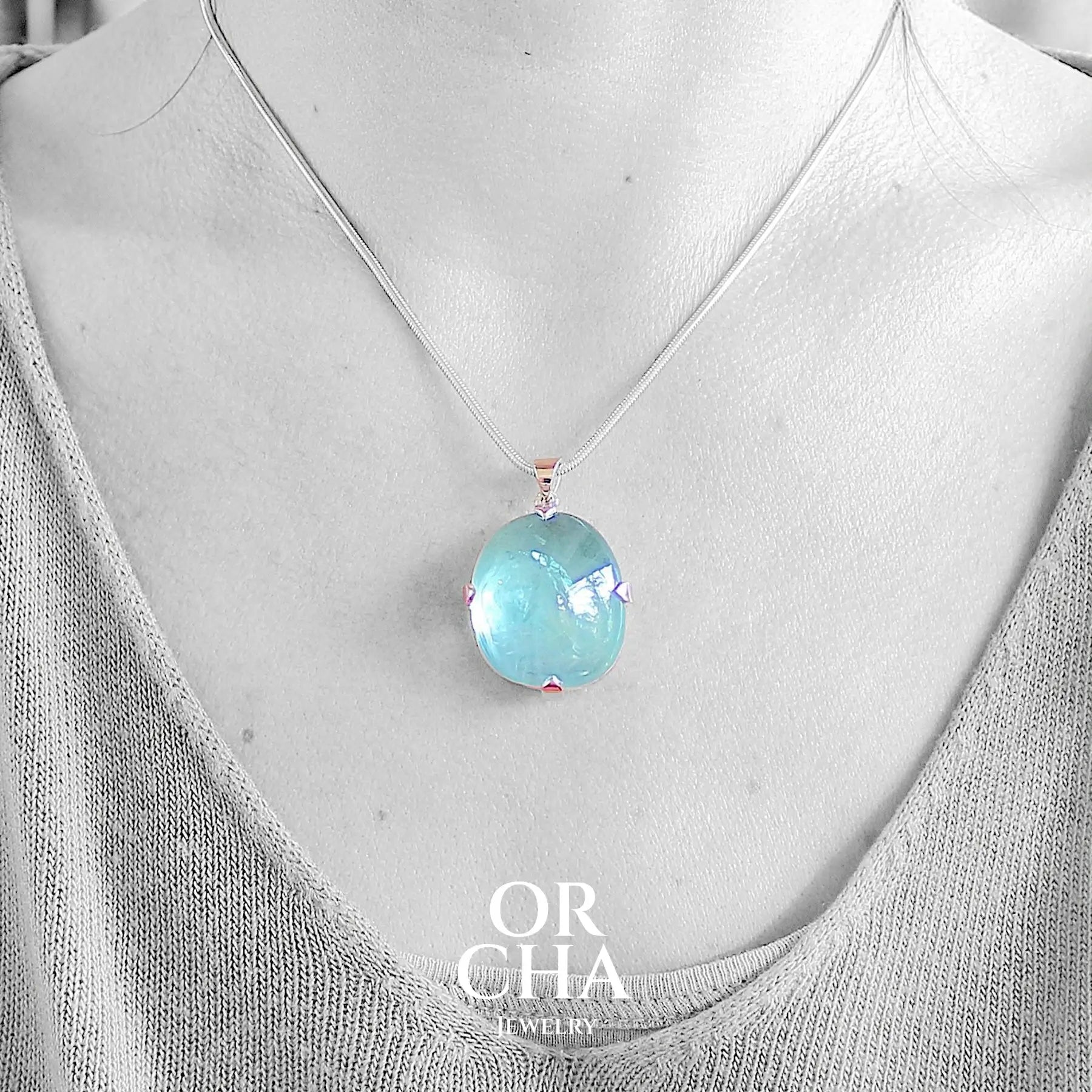 Silver and Gold Pendant with Aquamarine - Orcha's Gold