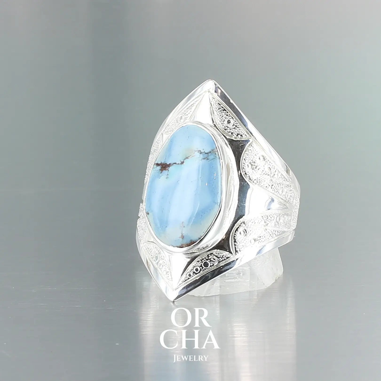 Bague en argent avec Turquoise Golden Hill - Elven