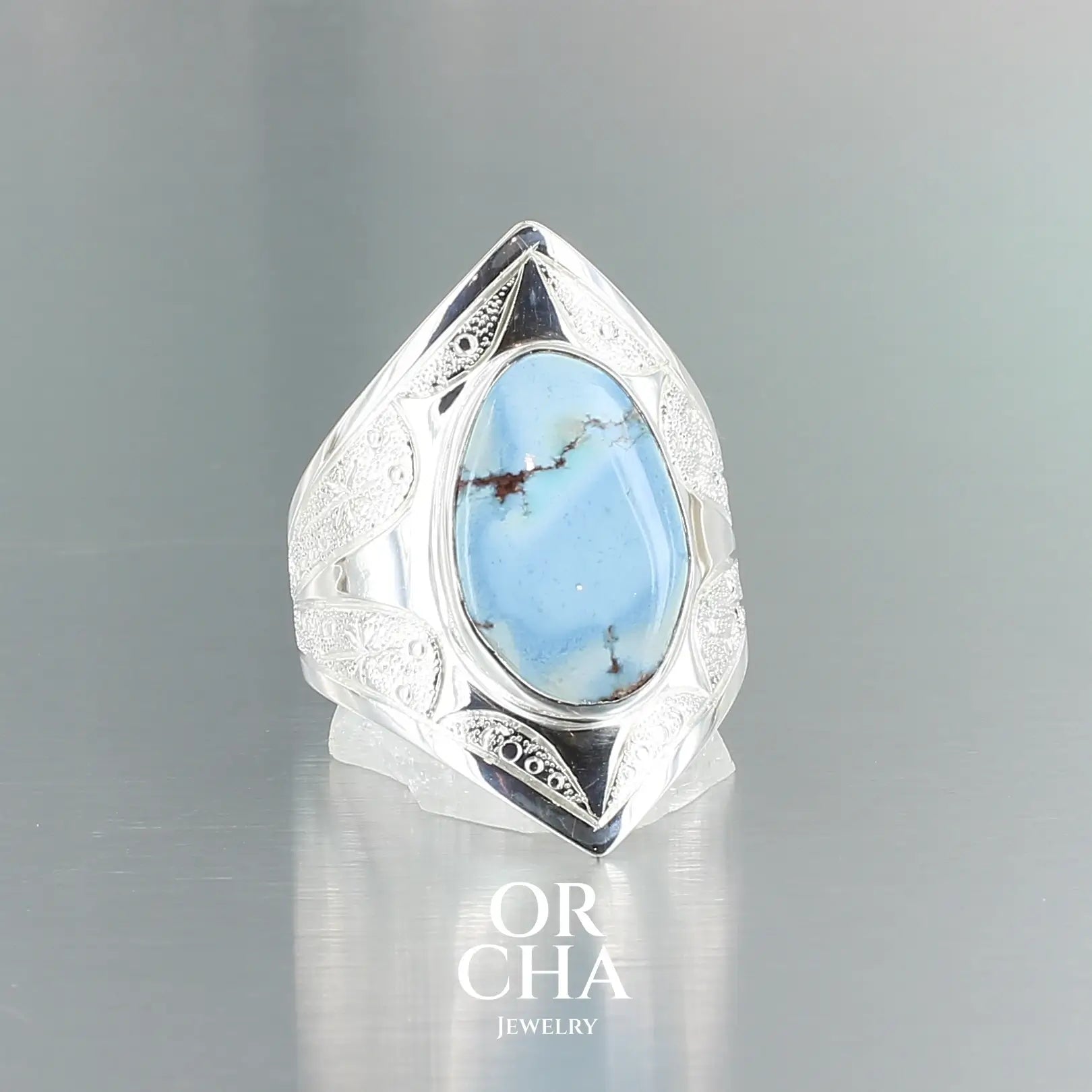 Bague en argent avec Turquoise Golden Hill - Elven