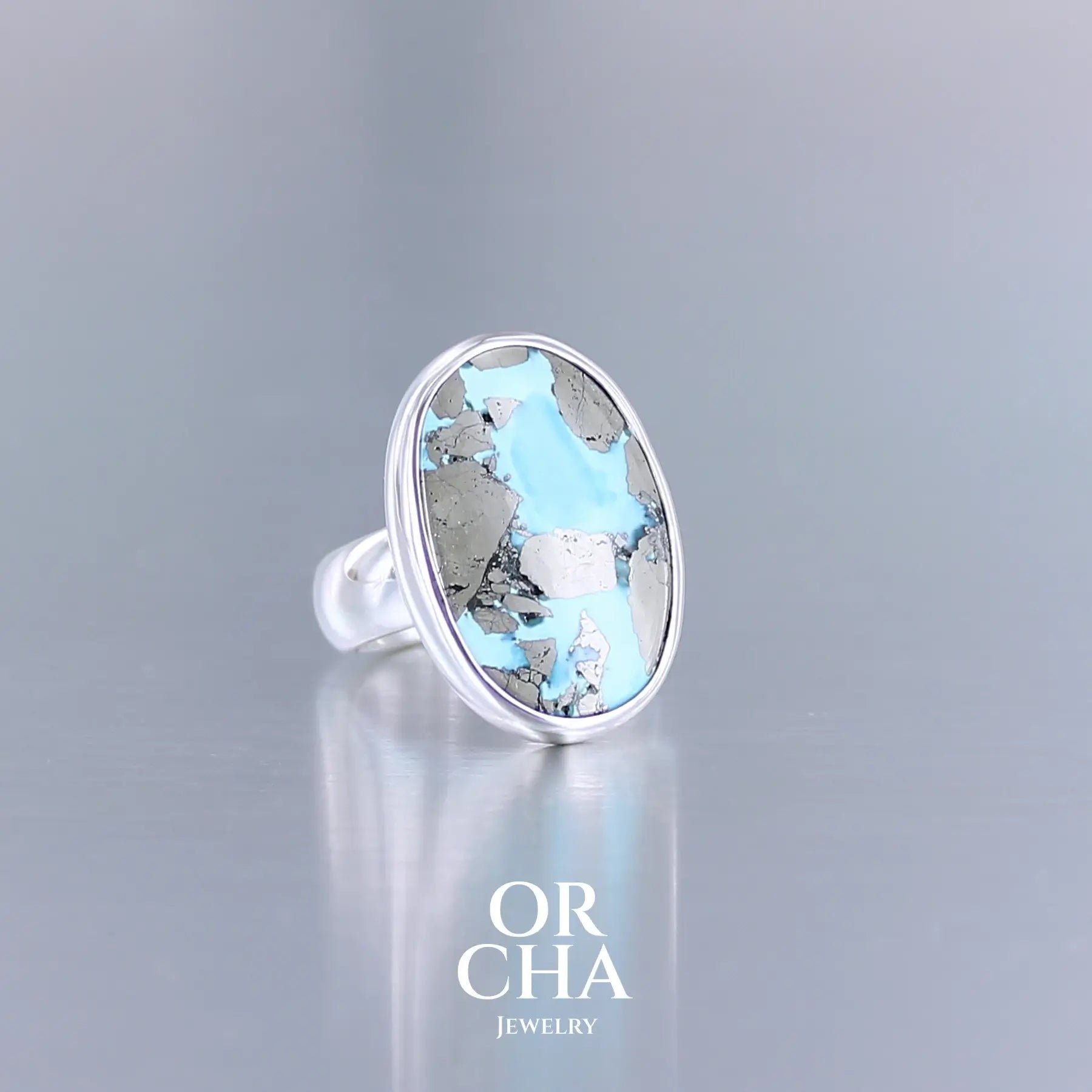 Bague en argent avec Turquoise à Pyrite - Essential
