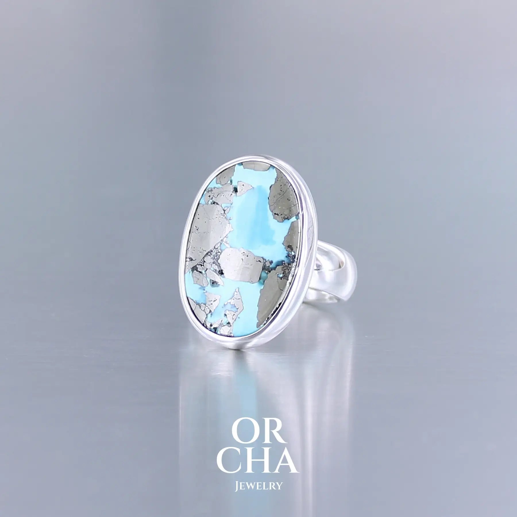 Bague en argent avec Turquoise à Pyrite - Essential