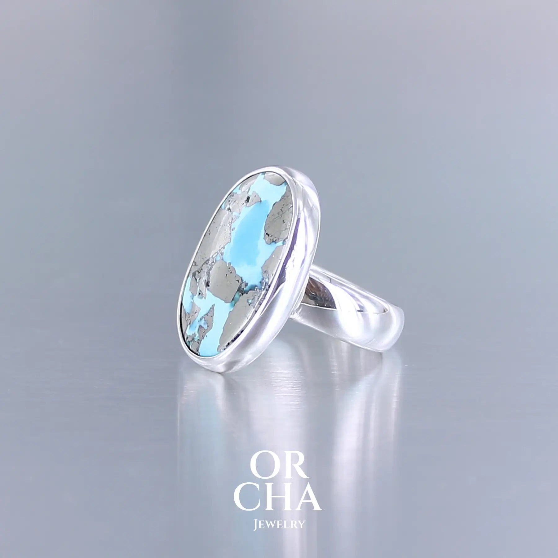 Bague en argent avec Turquoise à Pyrite - Essential