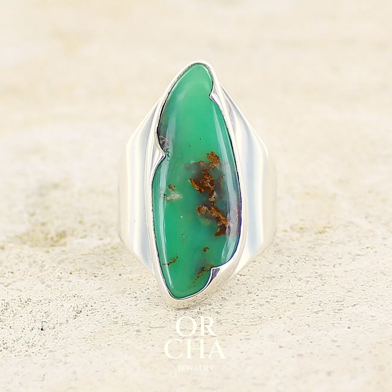 Bague Chrysoprase freeform en argent massif - Orcha