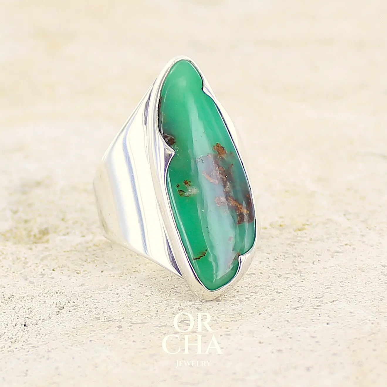 Bague Chrysoprase freeform en argent massif - Orcha