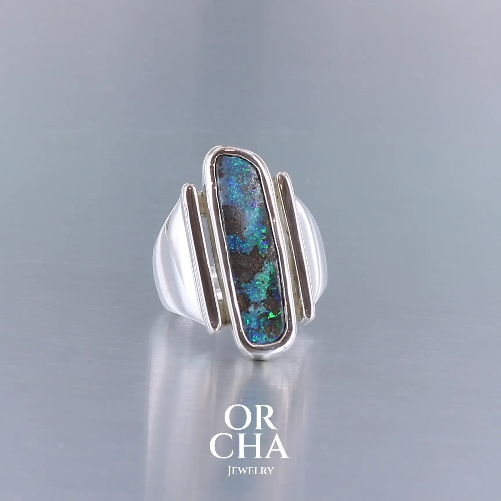 Réservée. Bague en argent et or 9k avec Opale - Orcha's Gold