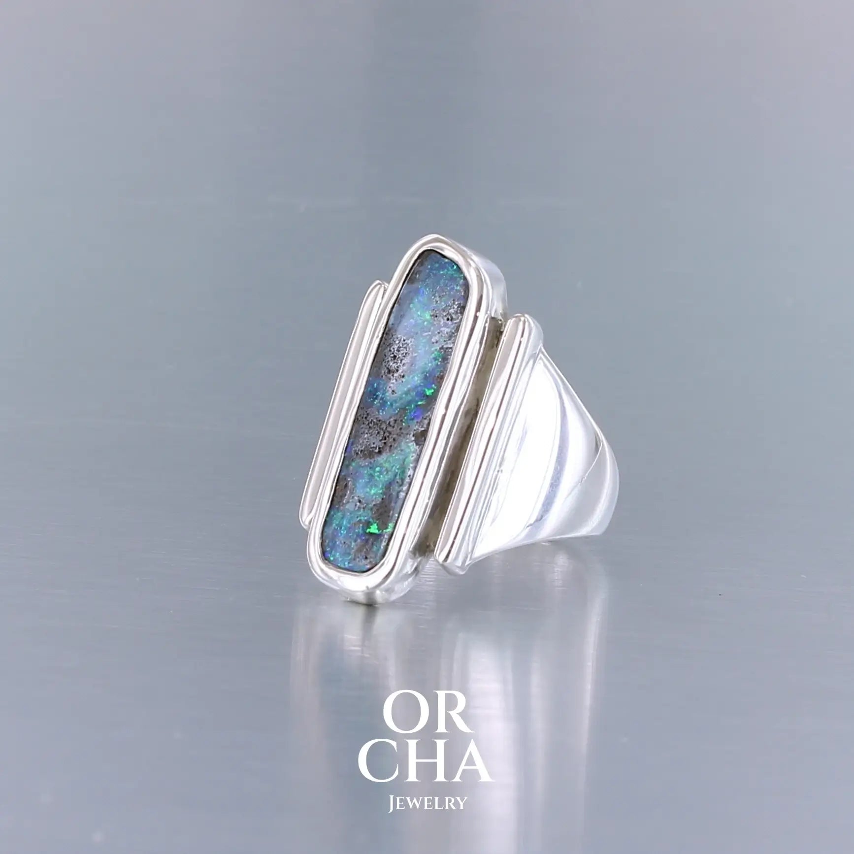 Réservée. Bague en argent et or 9k avec Opale - Orcha's Gold