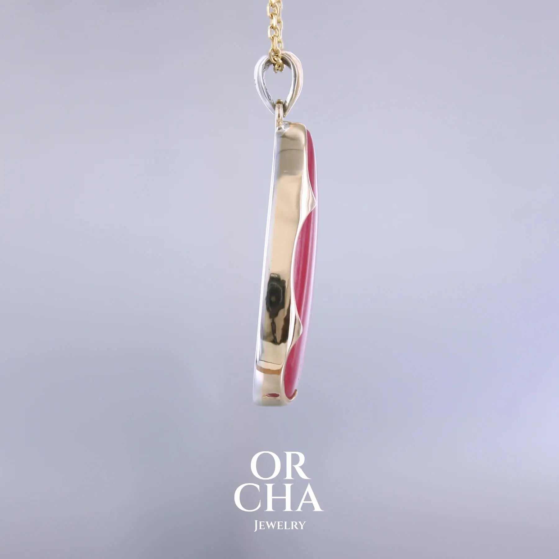 Pendentif en Or jaune 18k et Argent avec Rhodonite - Orcha's Gold