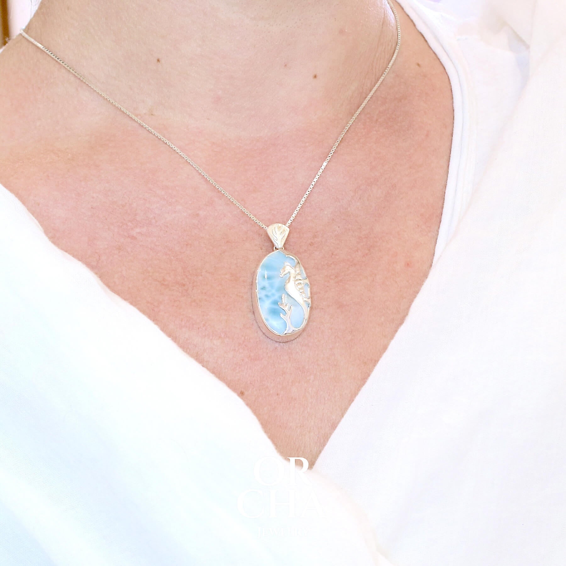 Pendentif hippocampe avec Larimar - Sauvage