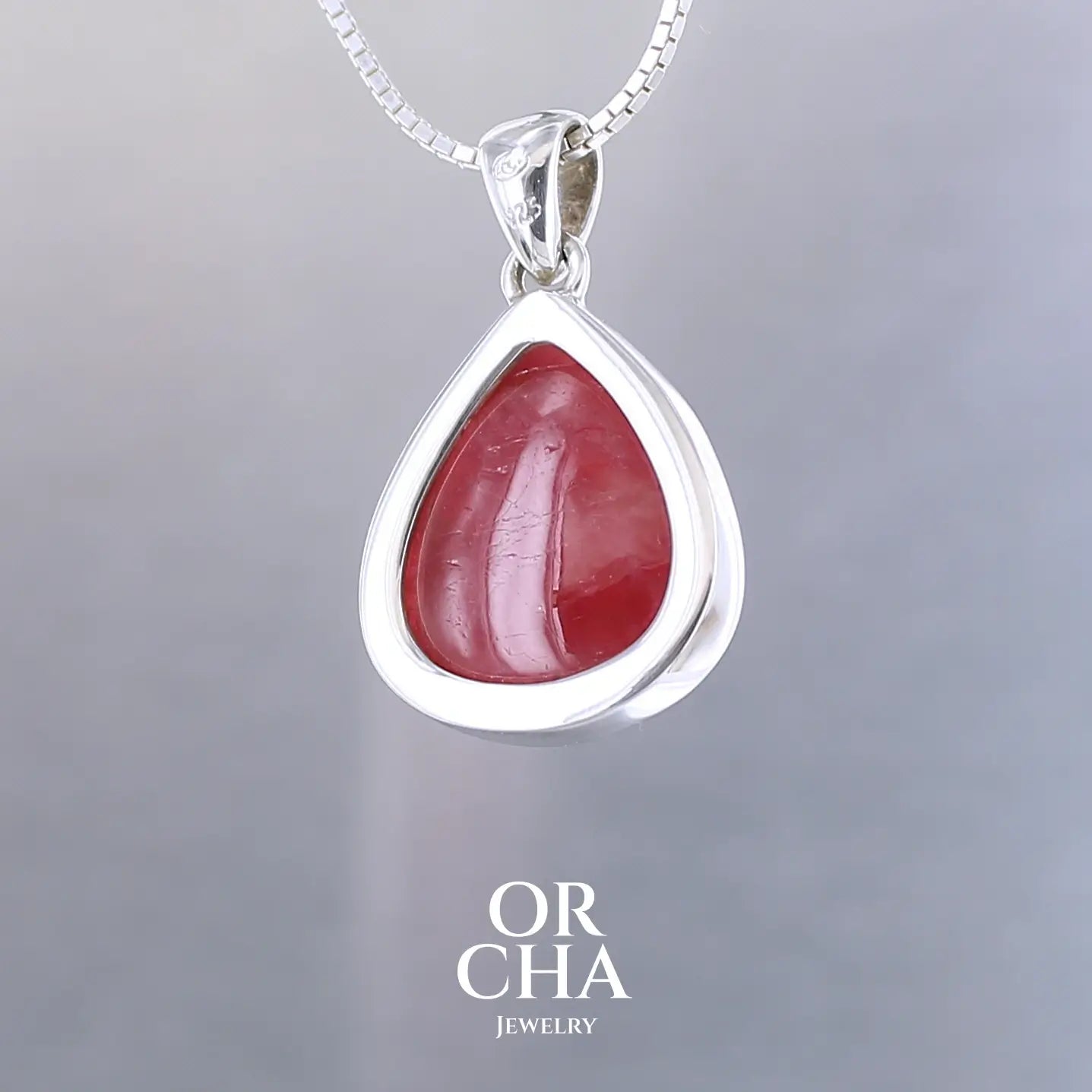 Pendentif en argent massif avec Rhodonite - Orcha
