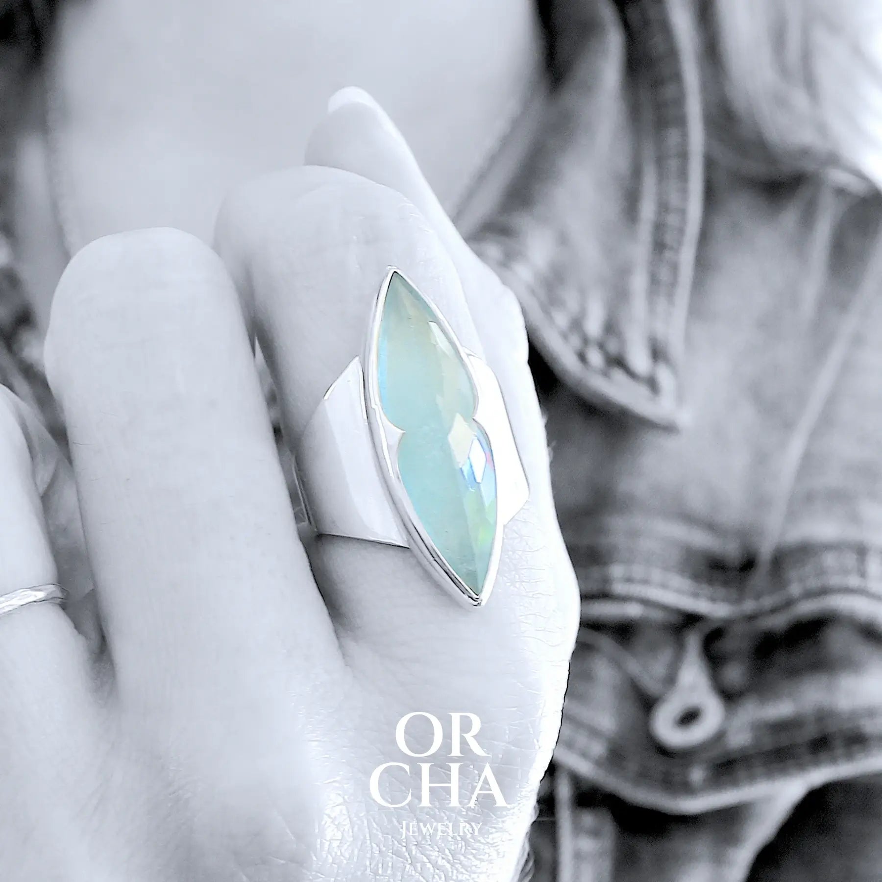 Bague en argent avec Aigue marine - Orcha