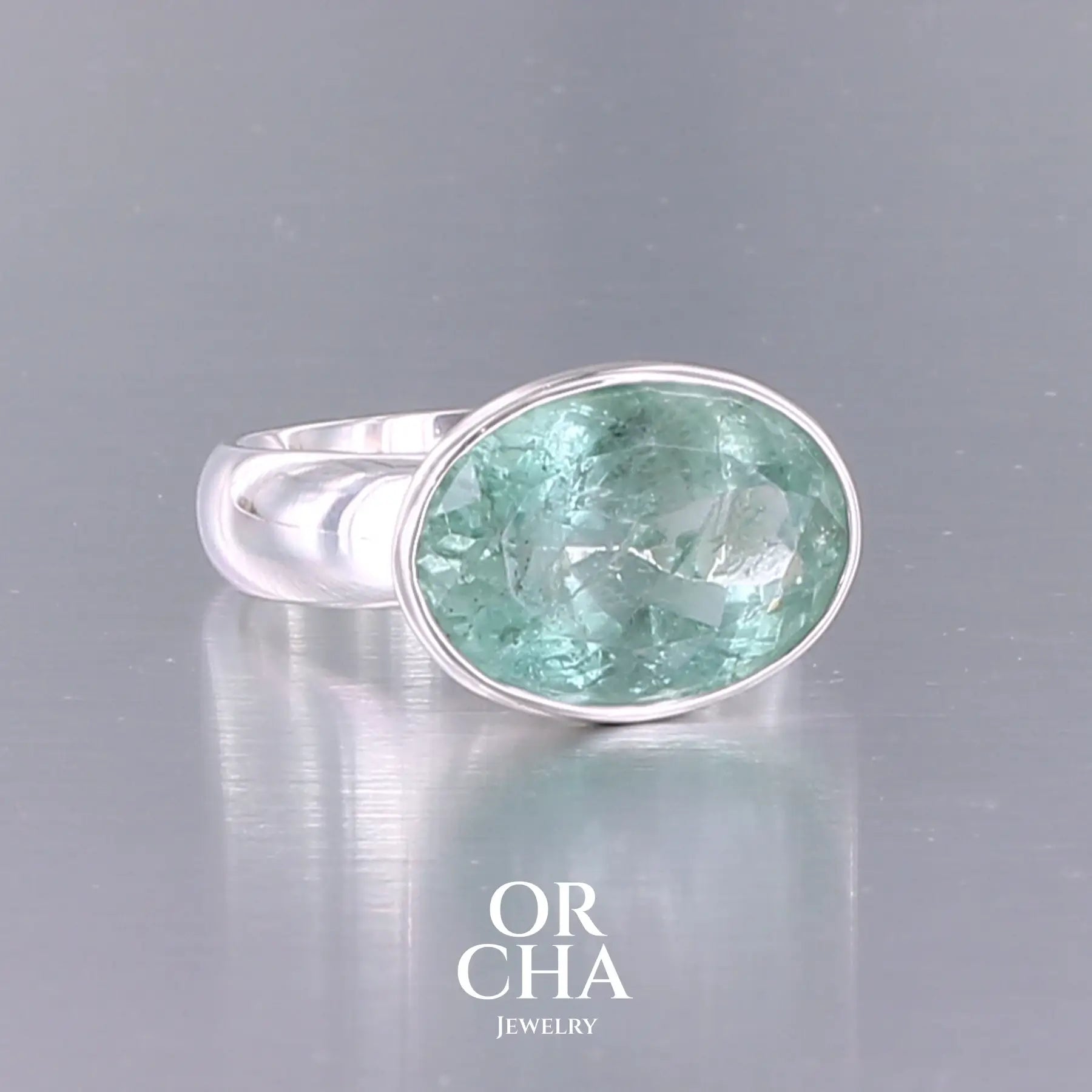 Bague en argent avec Aigue marine - Paradis