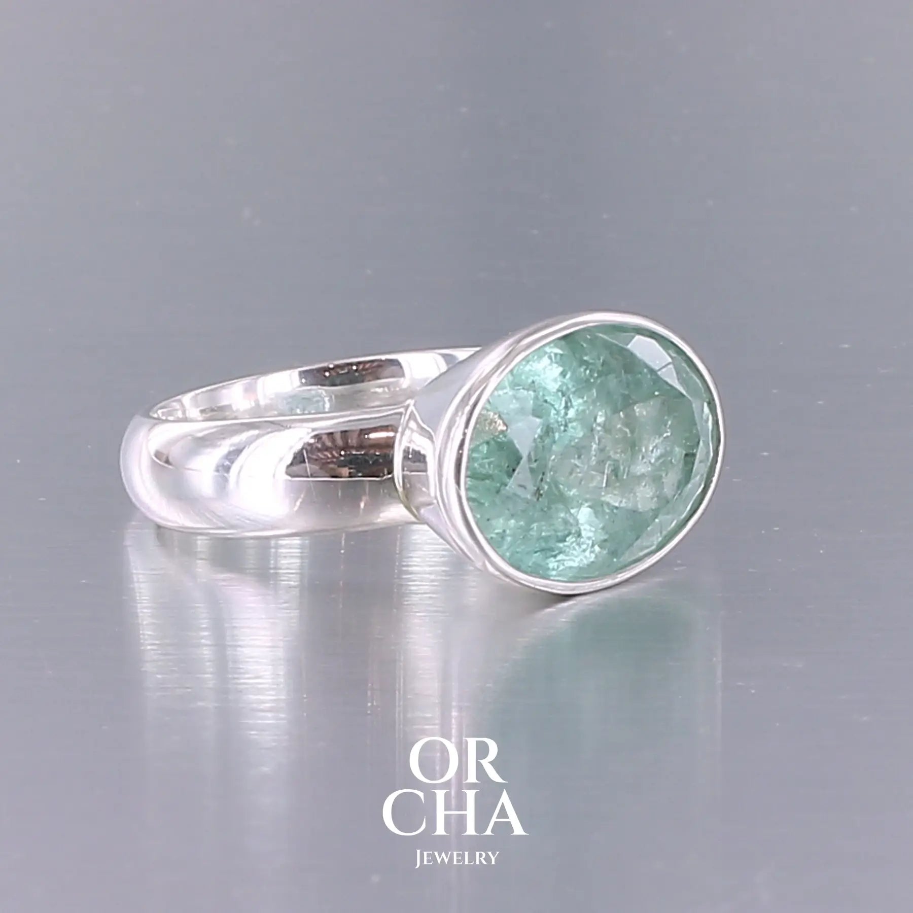 Bague en argent avec Aigue marine - Paradis