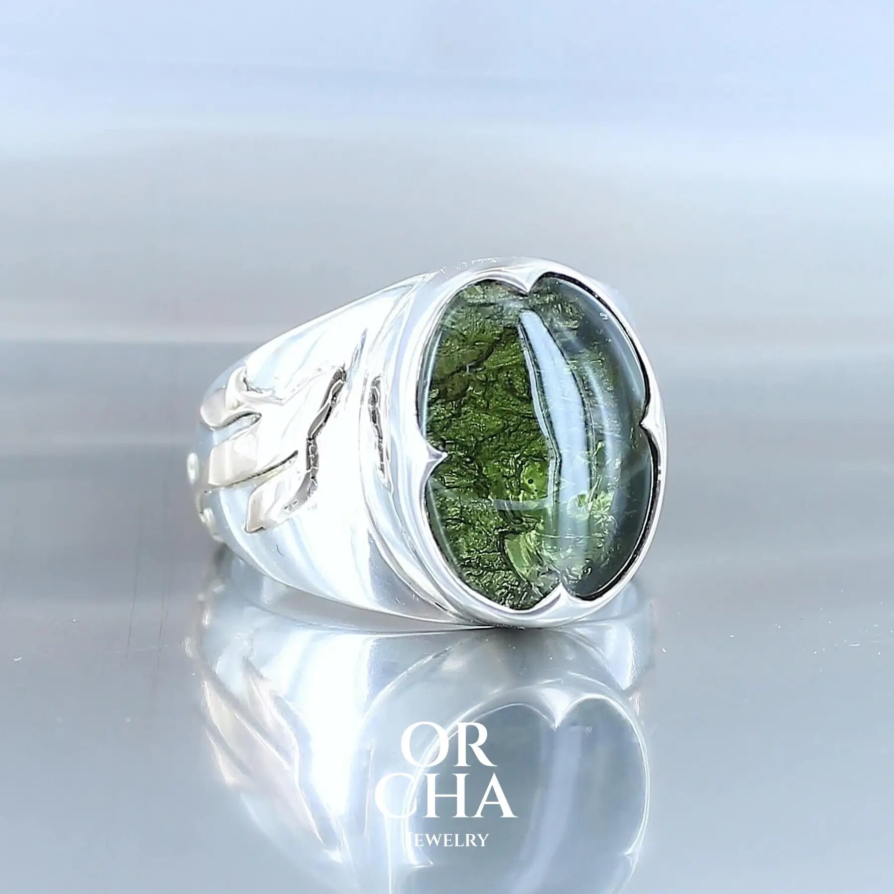 Bague pour homme avec Moldavite - Koï Fish - Sauvage