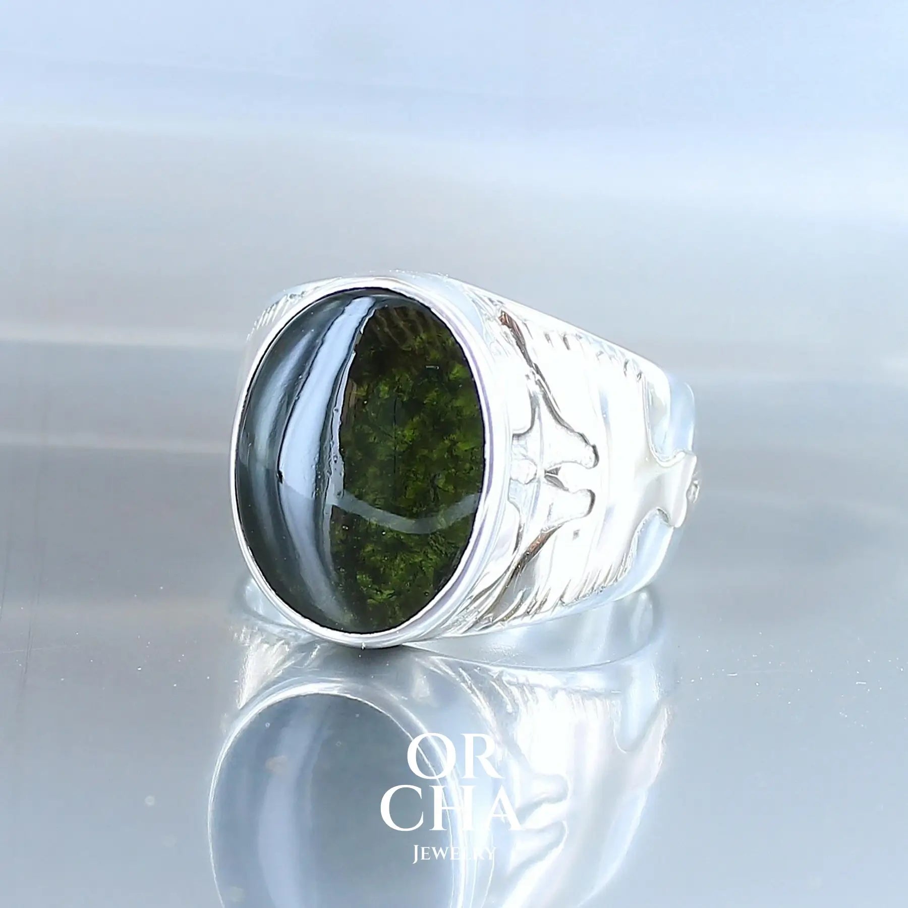 Bague pour homme avec Moldavite - Phoenix - Sauvage