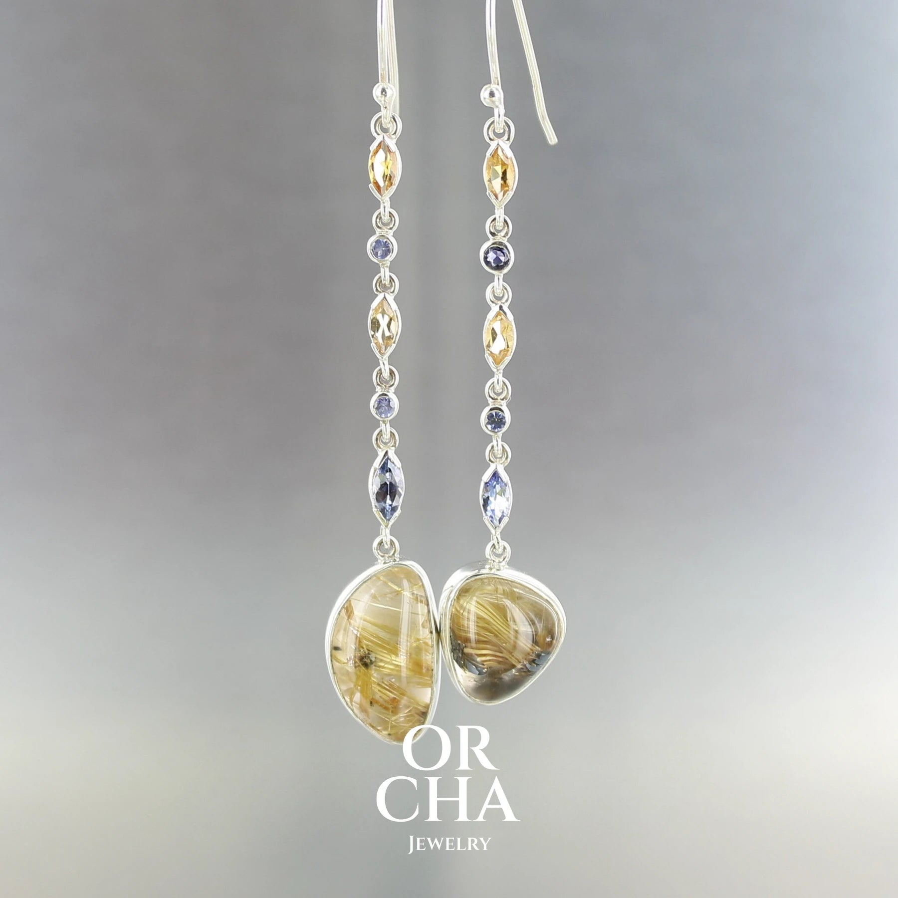 Boucles d'oreilles en argent avec Quartz Rutiles - Paradis