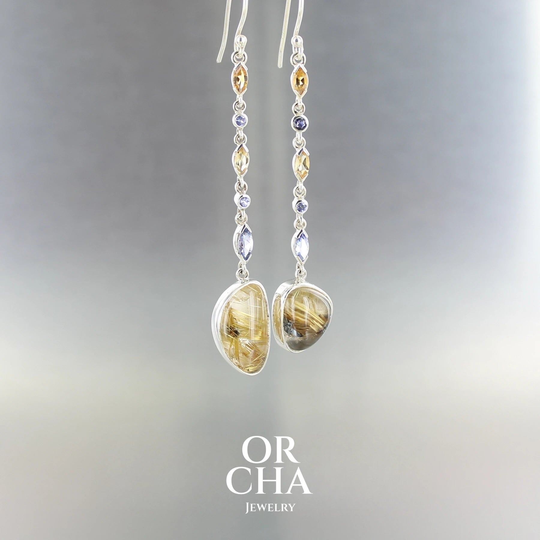 Boucles d'oreilles en argent avec Quartz Rutiles - Paradis