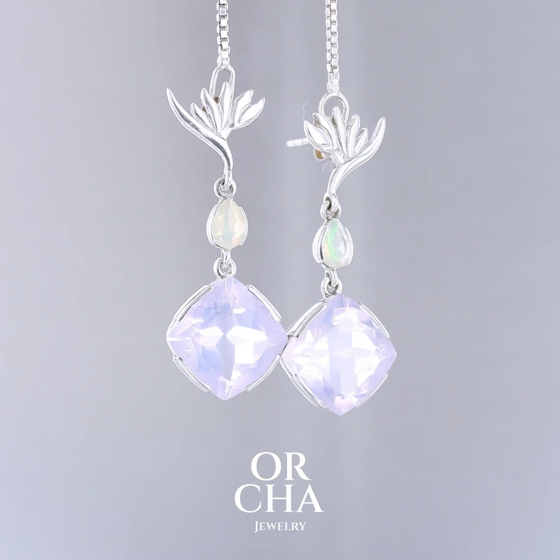 Boucles d'oreilles Strelitzia en argent avec Quartz lavande et opale  - Essential