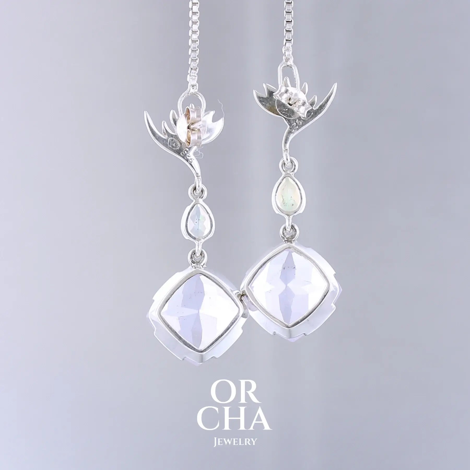 Boucles d'oreilles Strelitzia en argent avec Quartz lavande et opale  - Essential