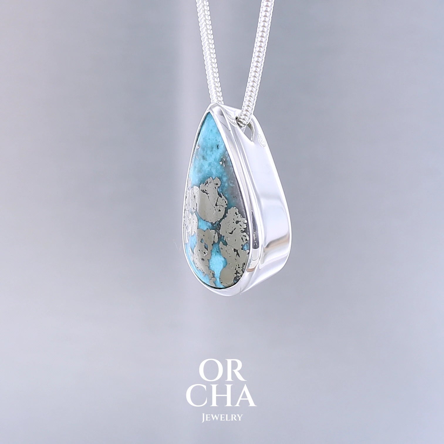 Réservé. Collier solitaire en argent avec Turquoise  - Essential