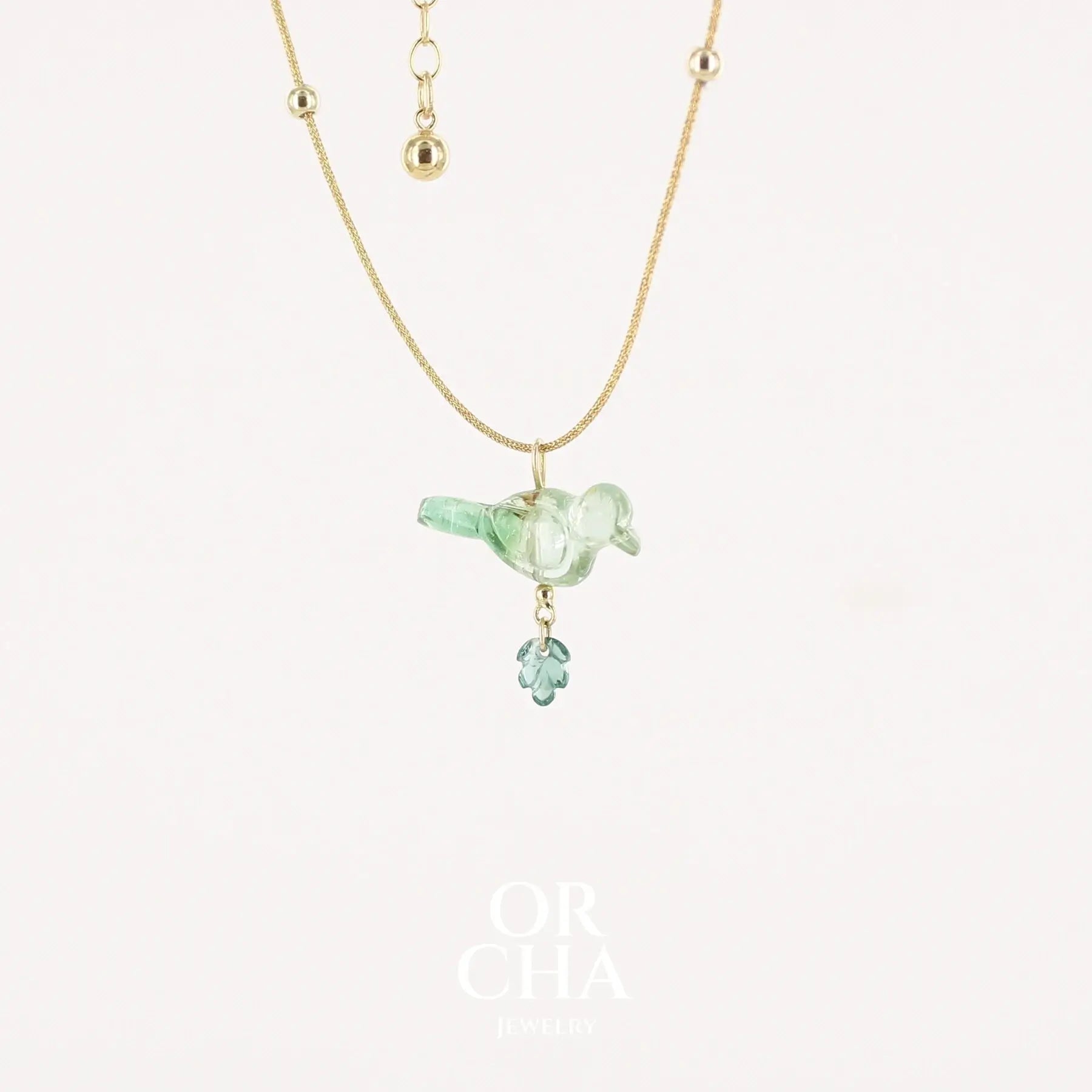 Collier Oiseau en or 18k et Tourmaline verte - Orcha's Gold