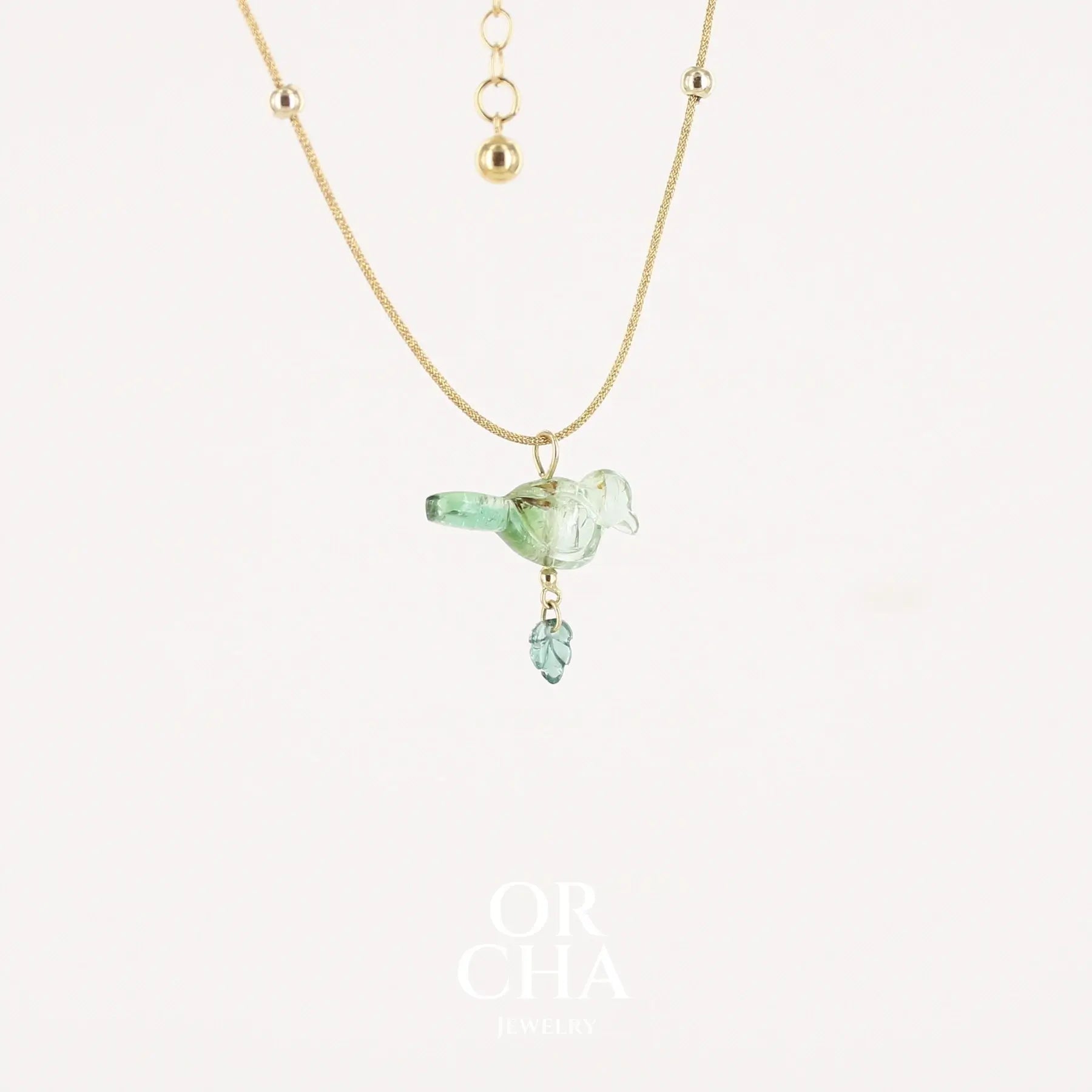 Collier Oiseau en or 18k et Tourmaline verte - Orcha's Gold