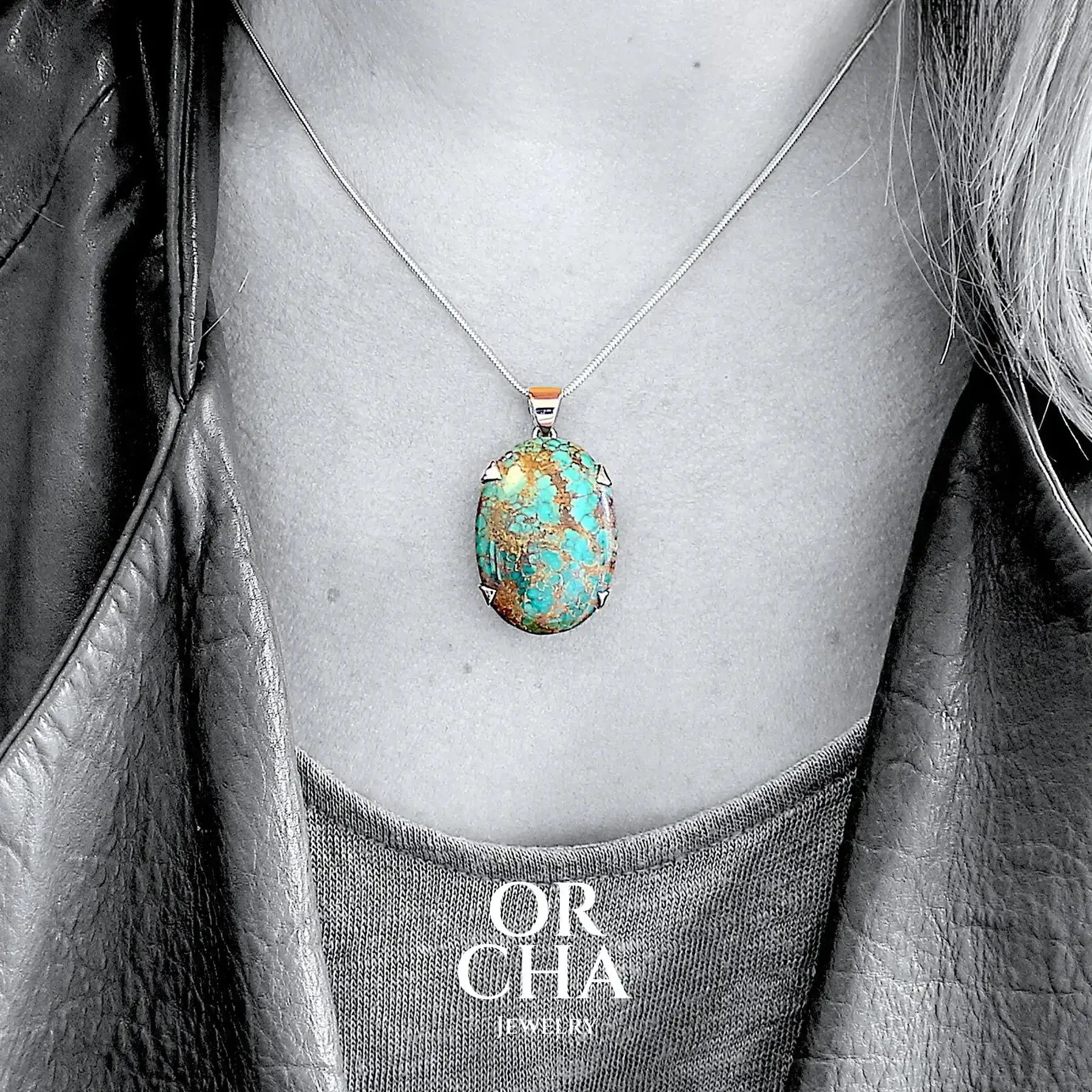 Pendentif en Argent et Or avec Turquoise - Orcha's Gold