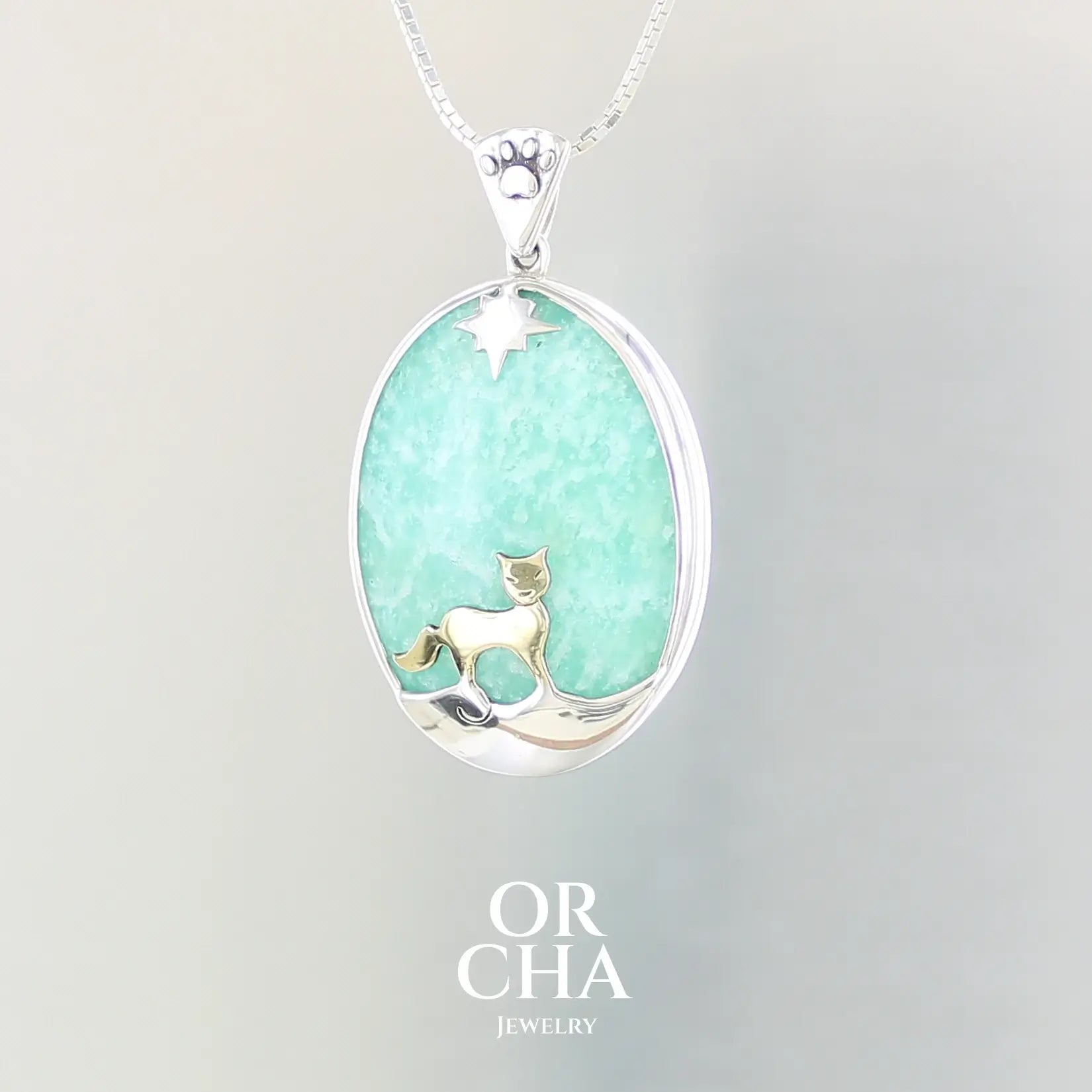 Pendentif chat avec Amazonite - Sauvage