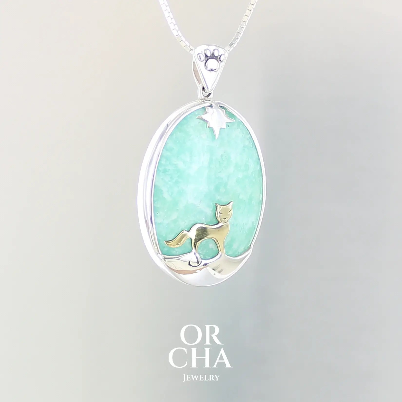 Pendentif chat avec Amazonite - Sauvage