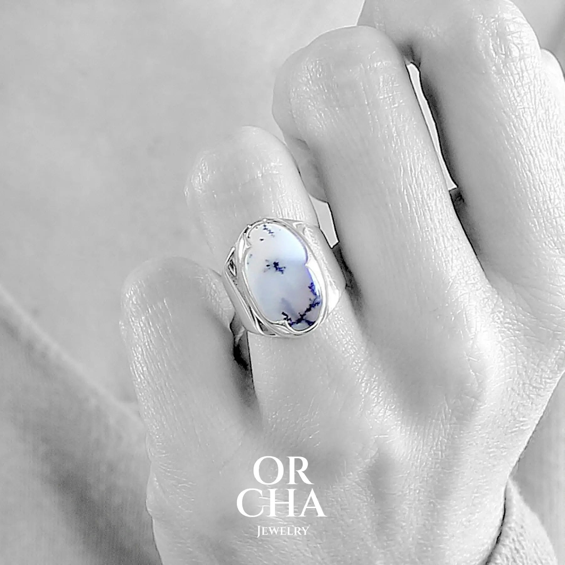 Bague en argent avec Agate Dendritique - Orcha