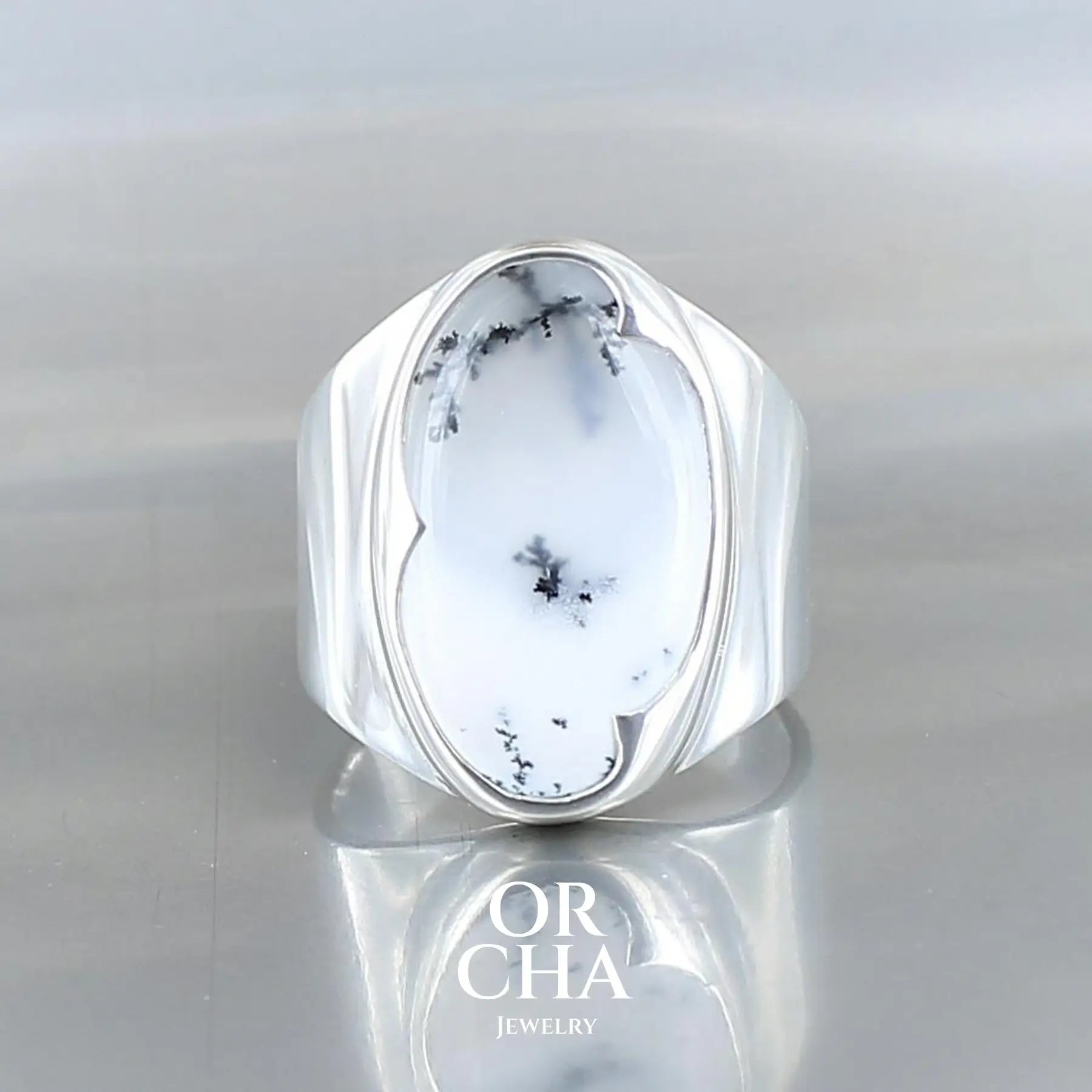 Bague en argent avec Agate Dendritique - Orcha