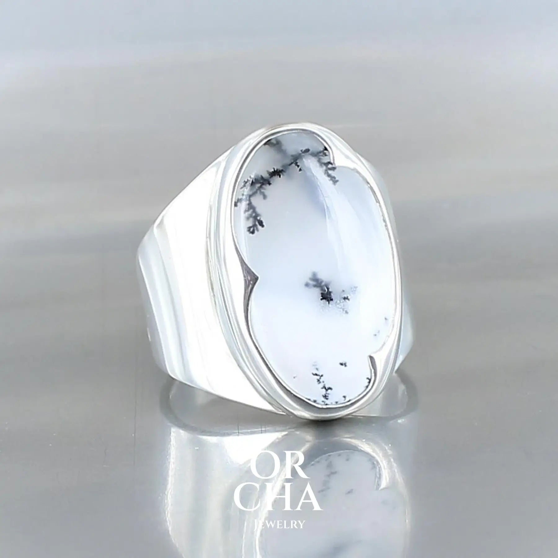 Bague en argent avec Agate Dendritique - Orcha