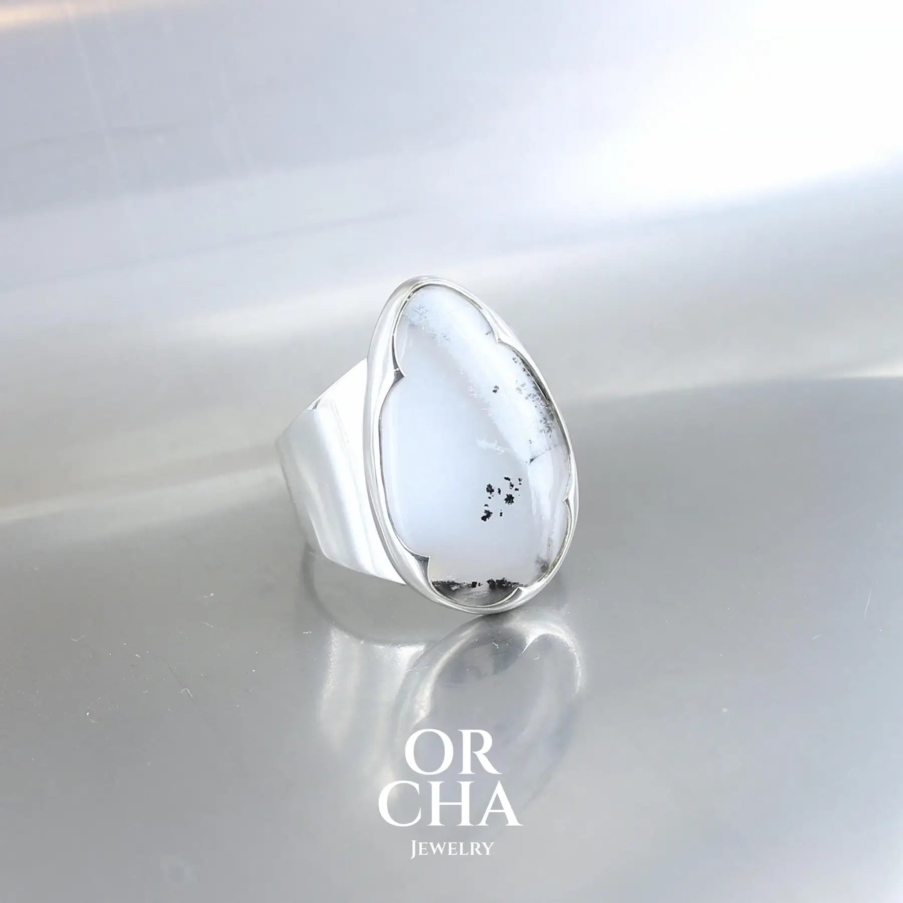 Bague en argent avec Agate Dendritique - Orcha