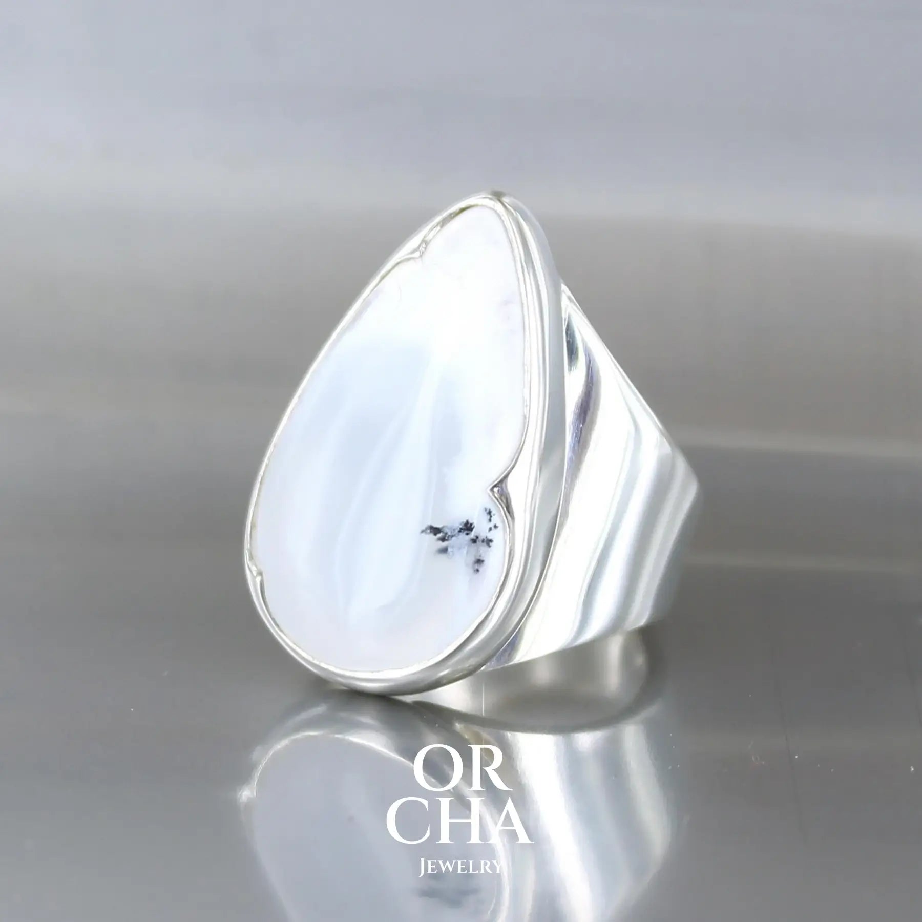 Bague en argent avec Agate Dendritique - Orcha