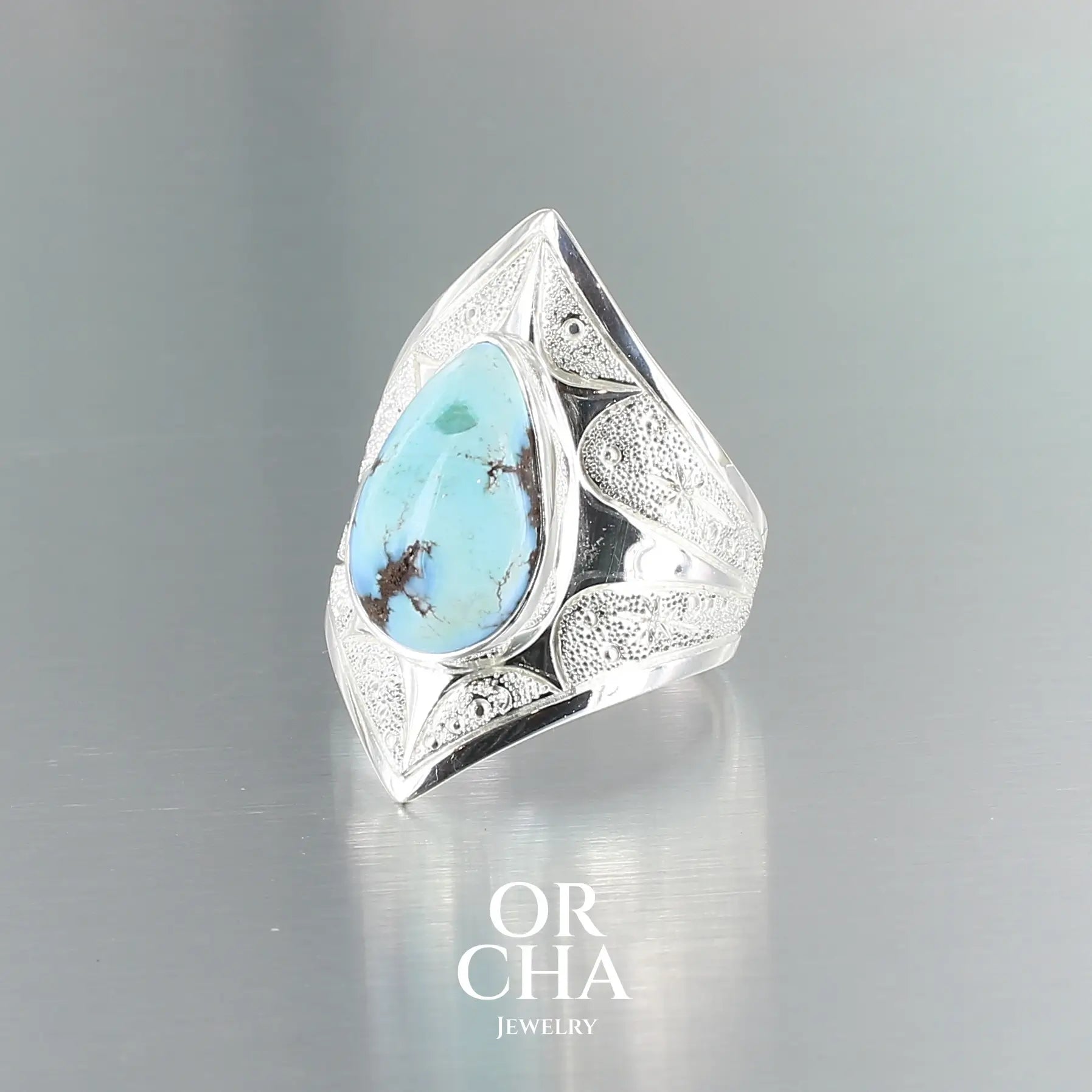 Bague en argent avec Turquoise Golden Hill - Elven