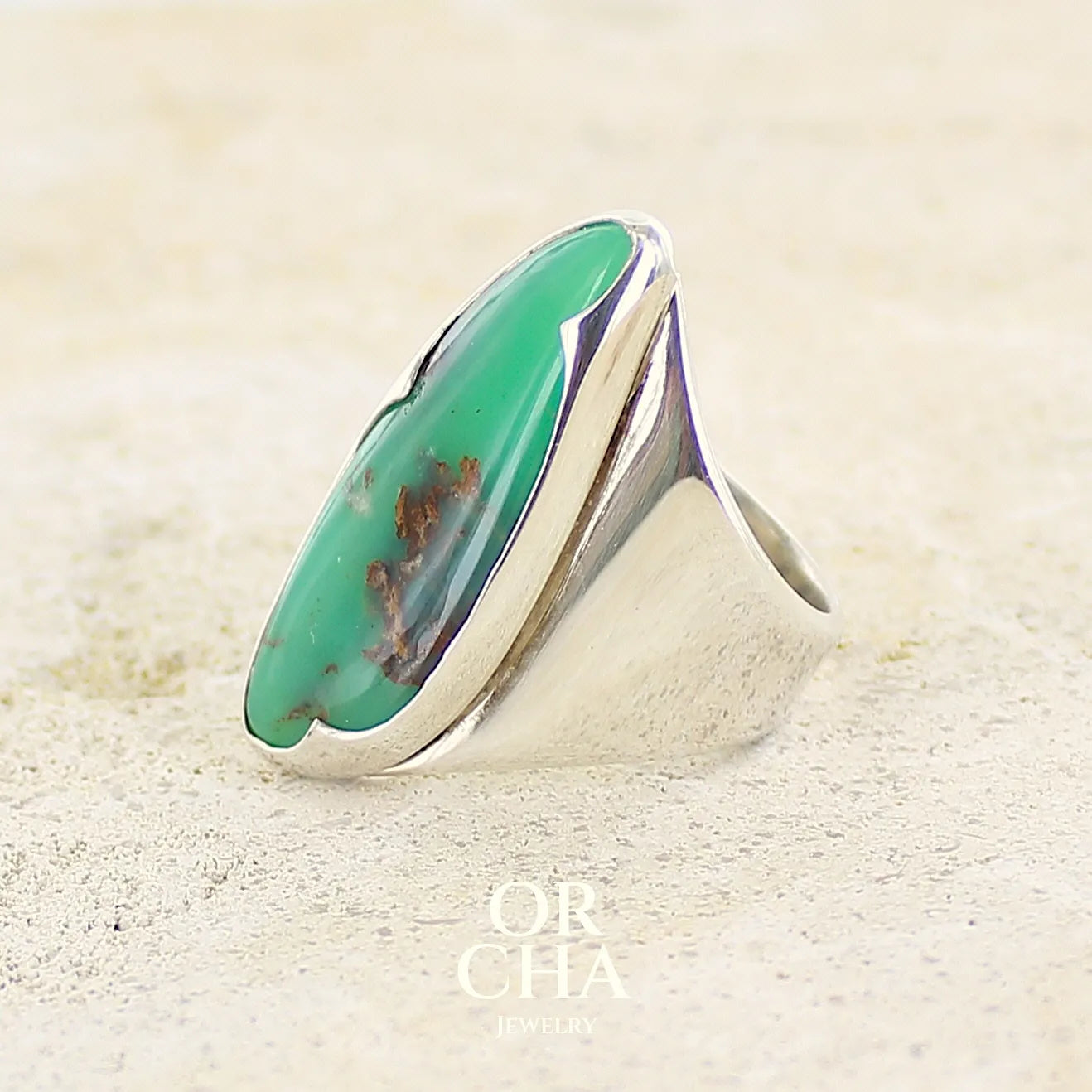Bague Chrysoprase freeform en argent massif - Orcha