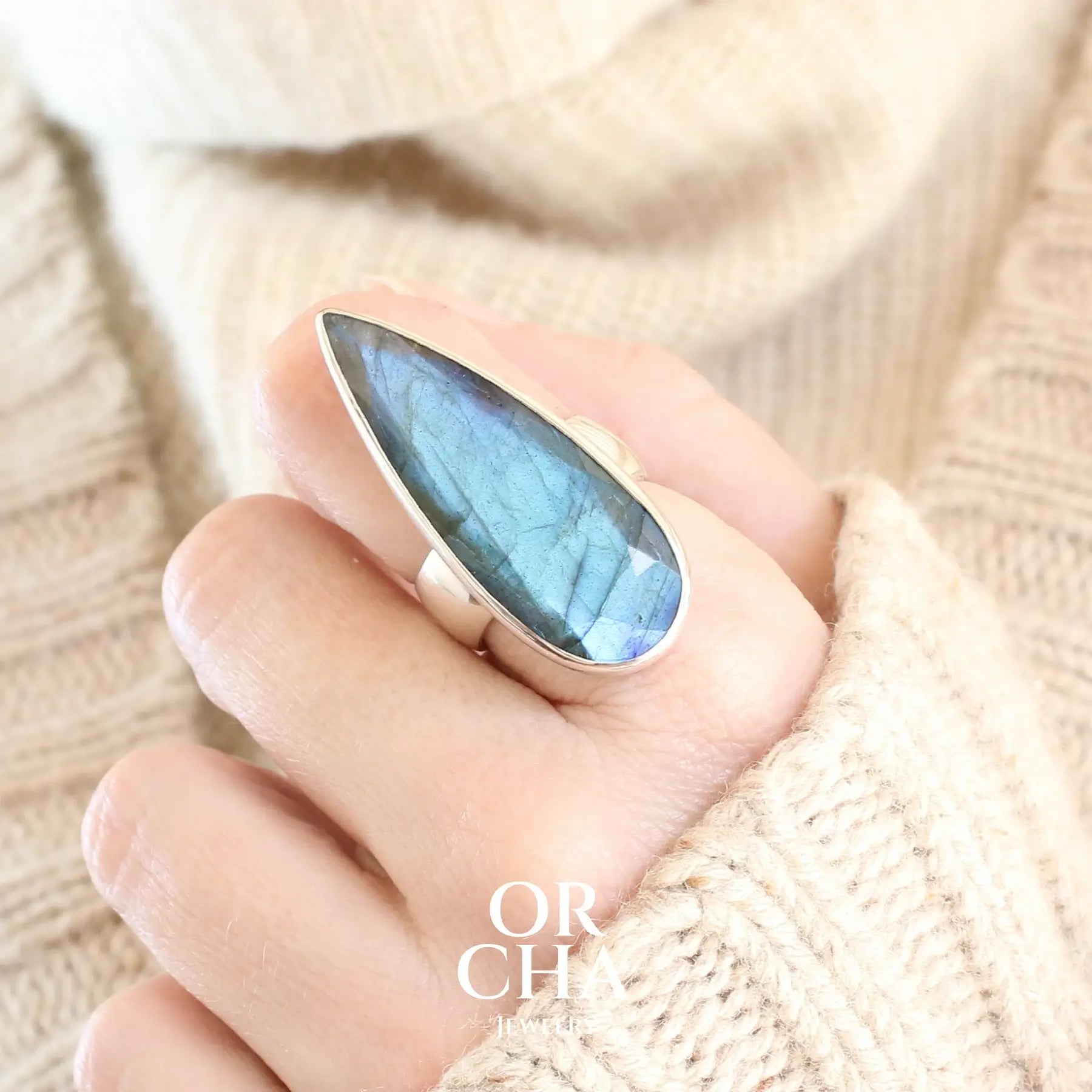 Bague goutte en argent avec Labradorite - Essential